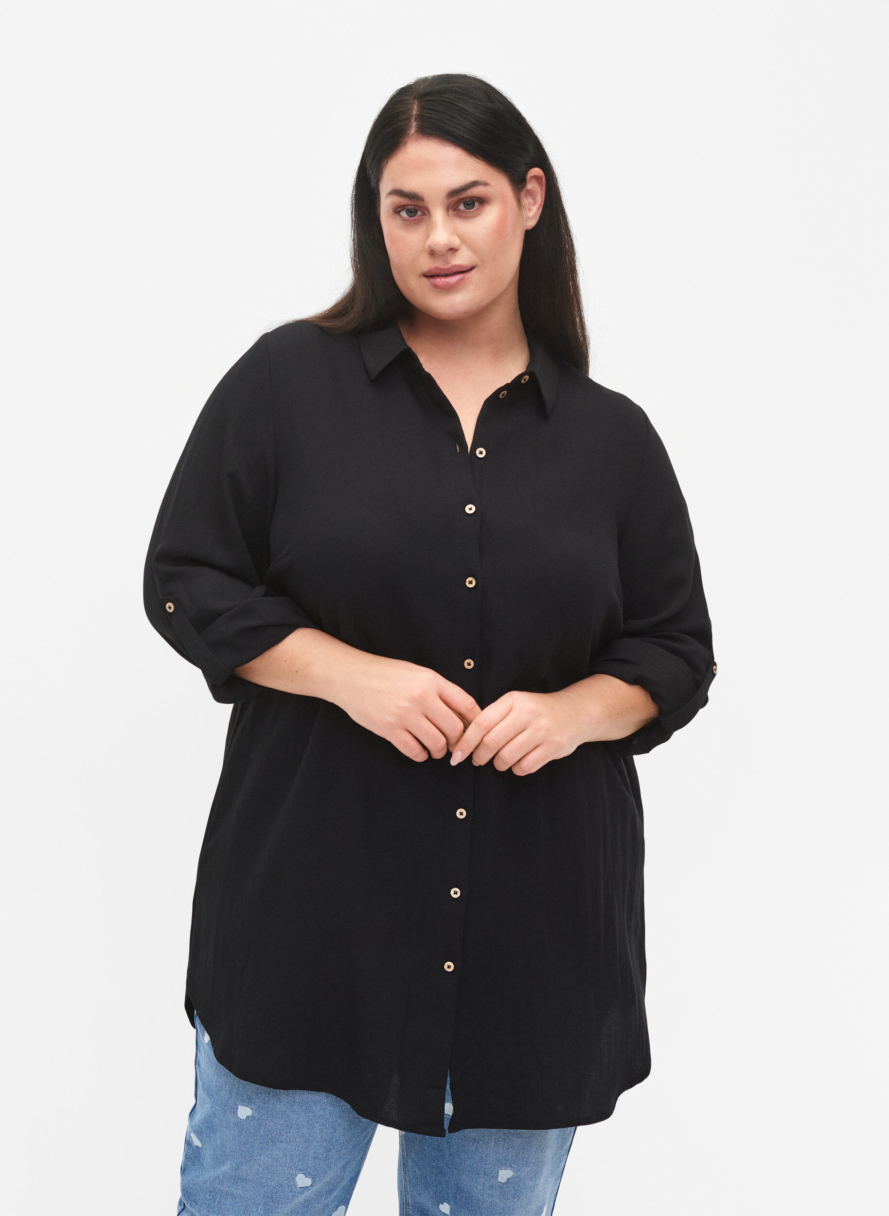 Zizzi Chemise longue en viscose unie, Black, Model image number 0