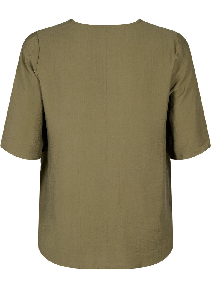 Chemisier en viscose avec col en V et détails brodés, Vert, Packshot image number 1