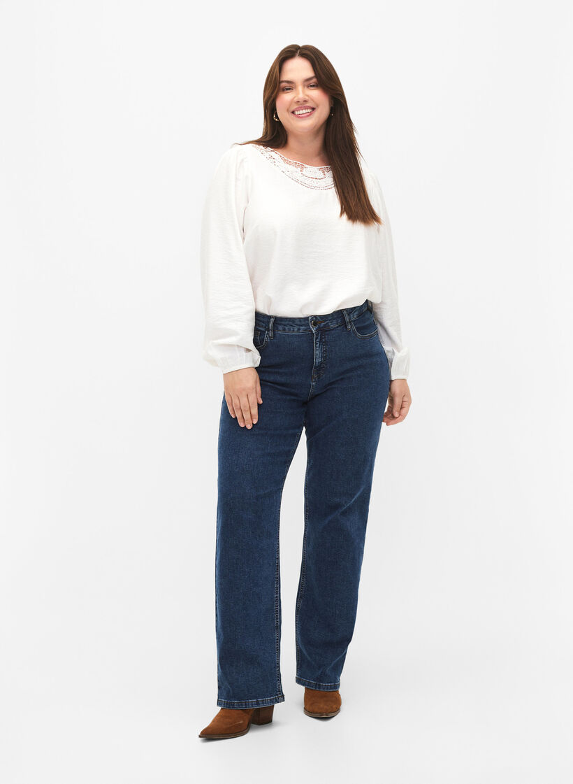 Bluse aus Viskose mit Häkeldetails, Bright White, Model image number 2