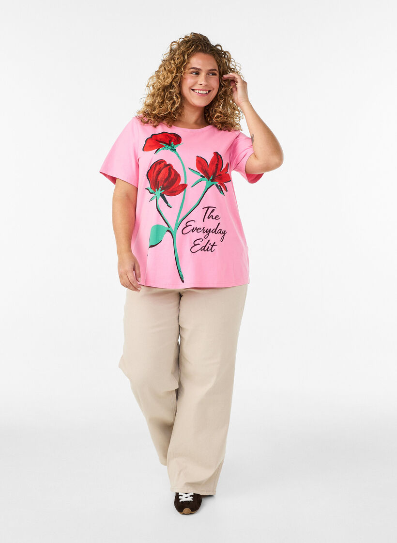 T-Shirt aus Baumwolle mit Frontprint, Pink, Model image number 1