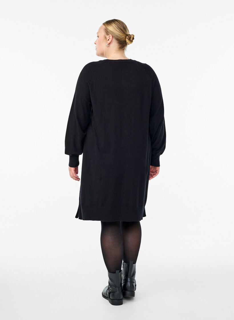 Strickkleid mit Raglan&auml;rmeln und Mittelnaht, Schwarz, Model image number 2