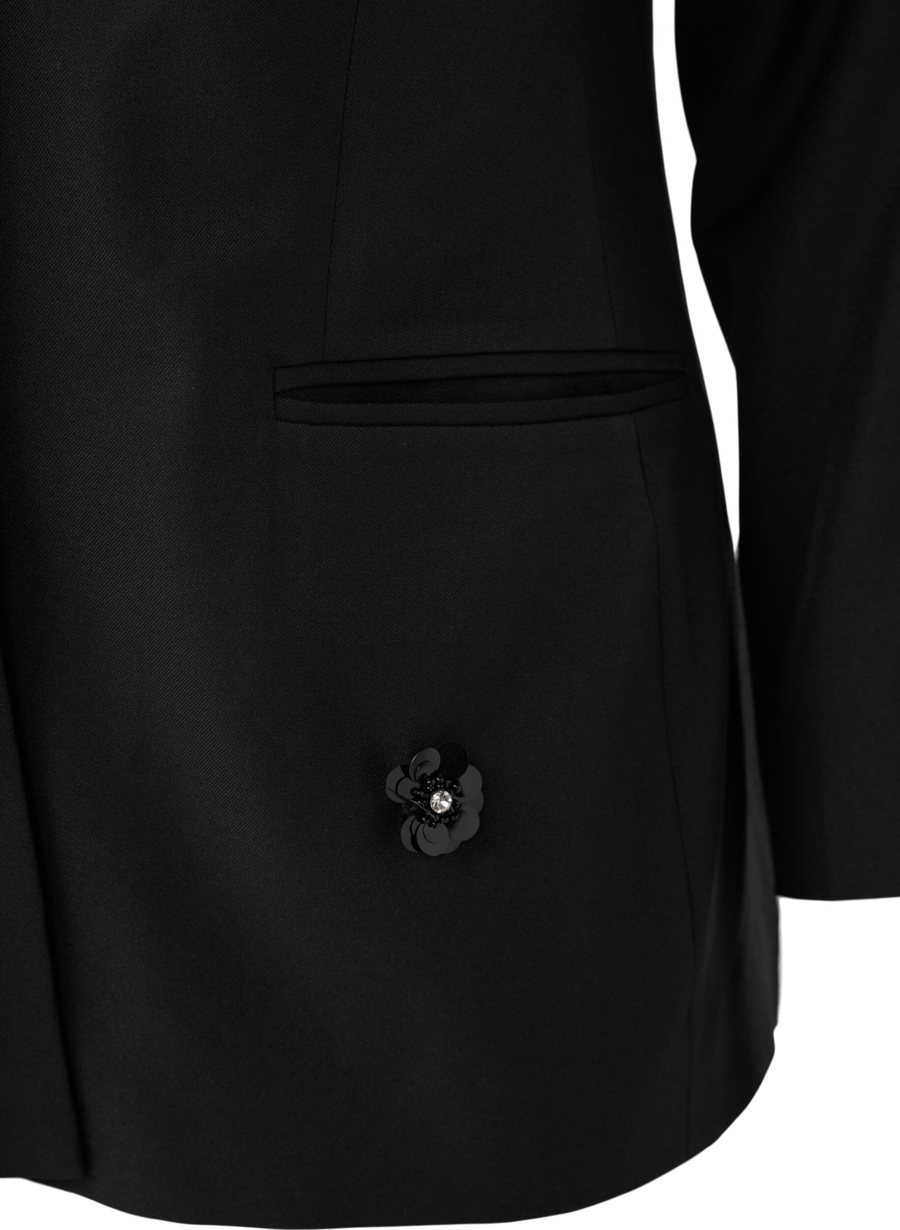 Zizzi Blazer mit Pailletten-Blumen, Black, Packshot image number 3