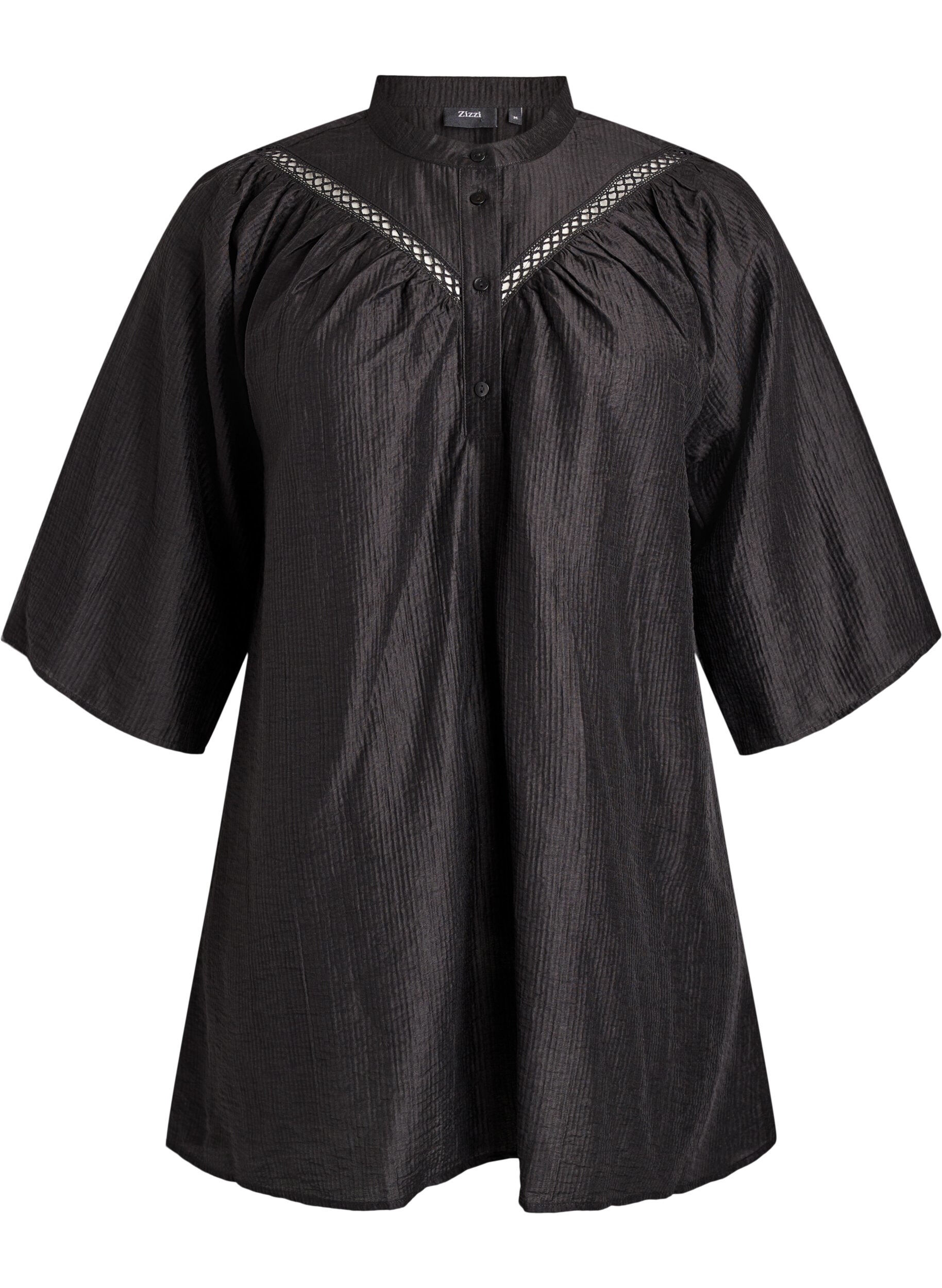 Tunika mit H&auml;kelborten und Streifenstruktur