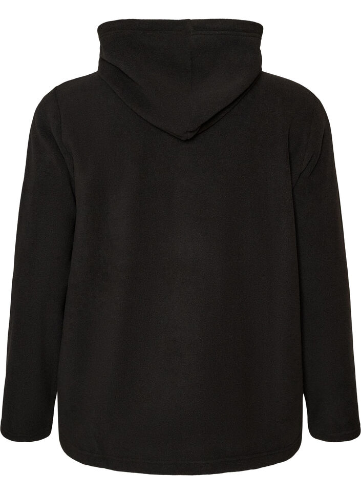 Hoodie aus Fleece mit hohem Kragen und aufgesticktem Text, Schwarz, Packshot image number 1