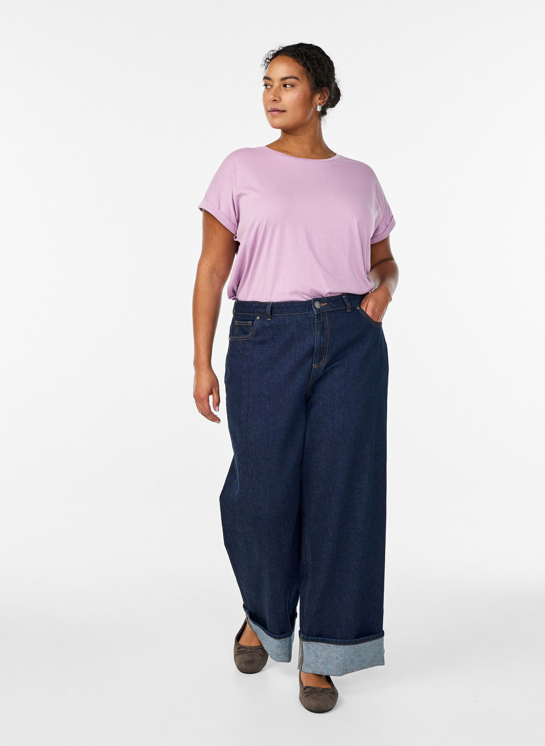 ZizziT-shirt &agrave; manches courtes en coton m&eacute;lang&eacute;, Mauve, Model image number 1