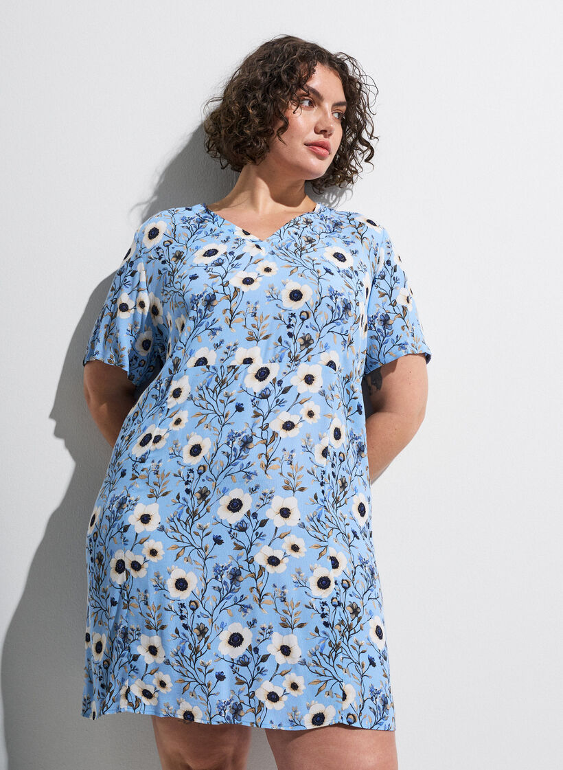 Kurzes Kleid mit Blumendruck, Blau, Image image number 0