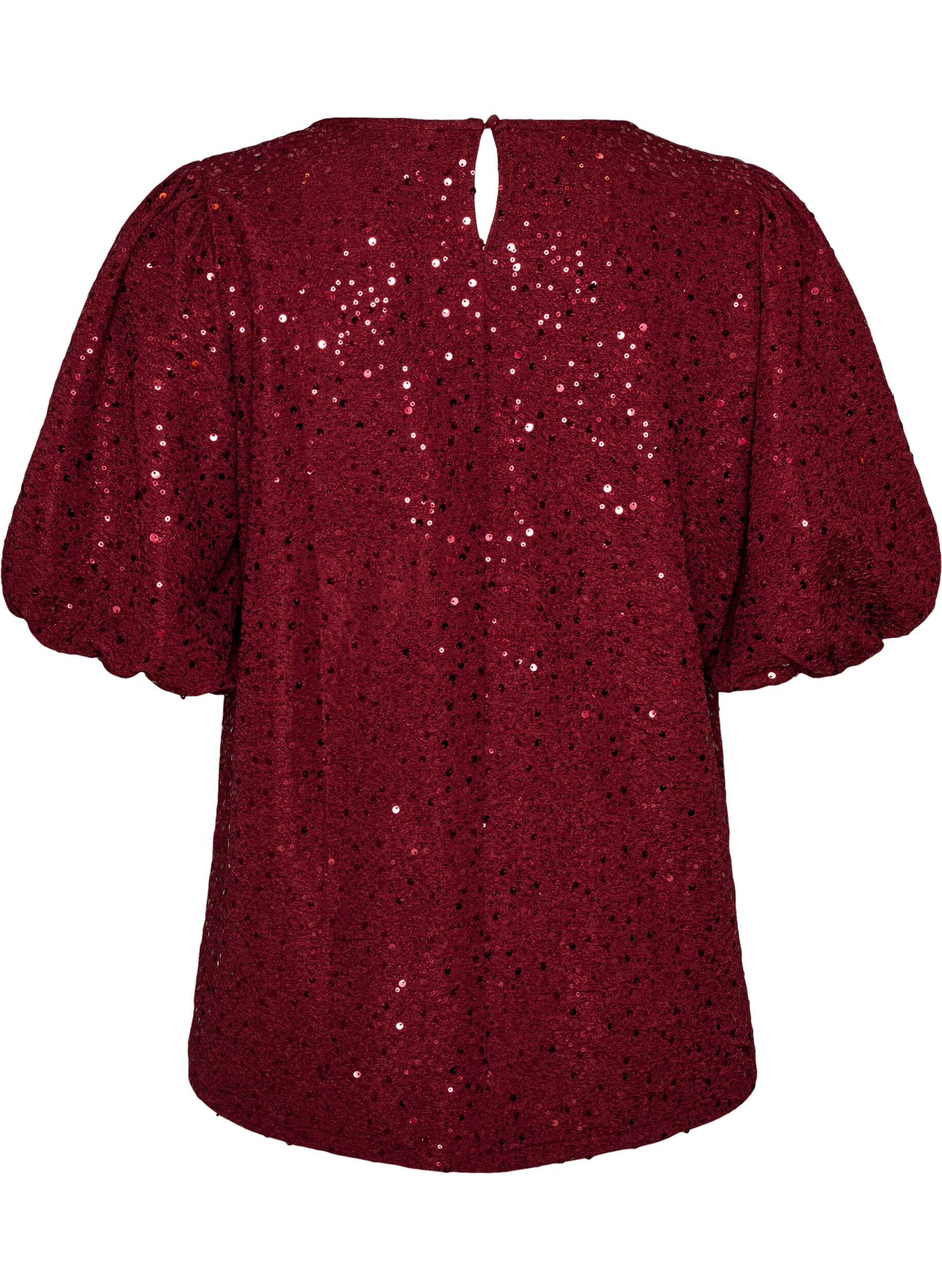 ZizziBlouse &agrave; sequins avec manches ballon, Bordeaux, Packshot image number 1