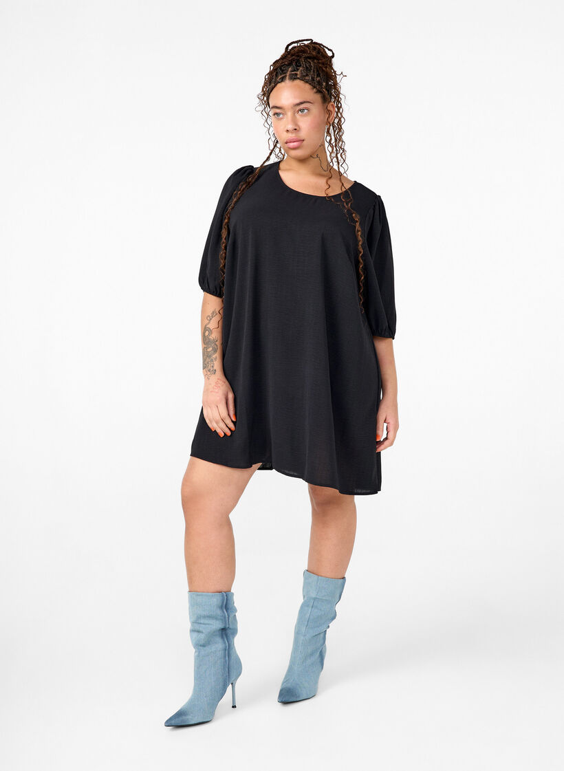 Robe courte avec nœud dans le dos, Black, Model image number 3