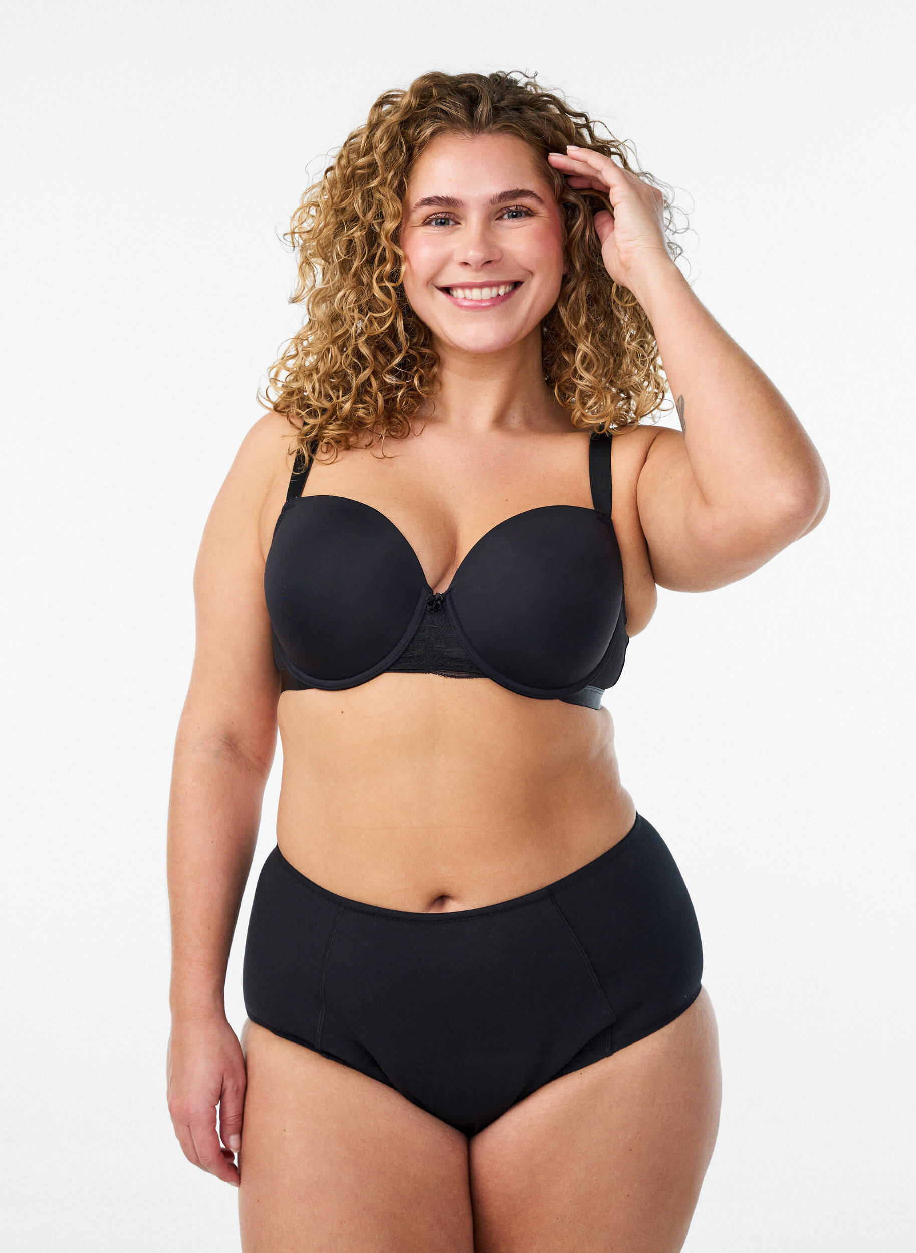 Culotte menstruelle de nuit taille haute en coton, Noir, Model