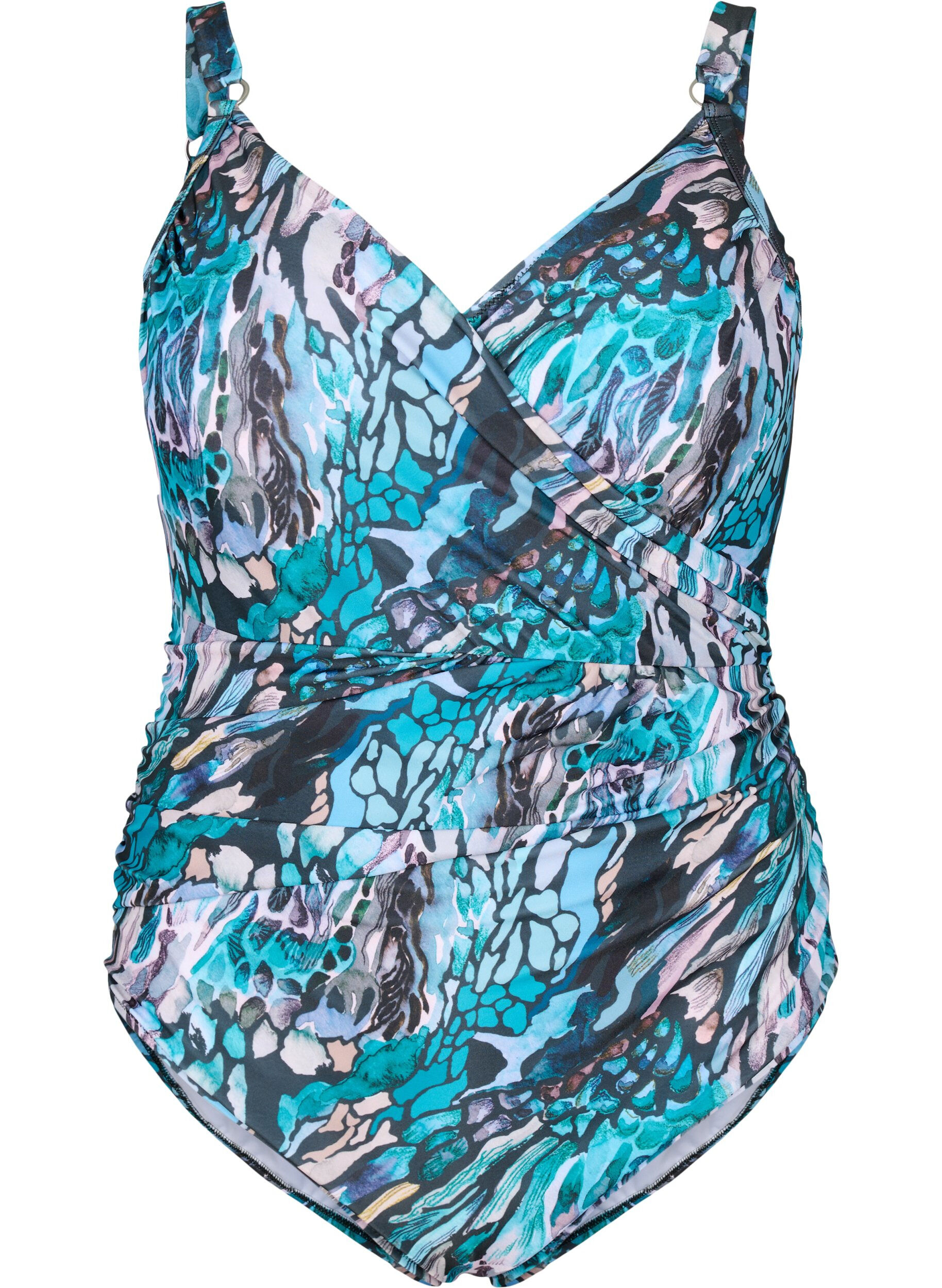 Zizzi Maillot de bain avec imprim&eacute; et effet cache-c&oelig;ur, Blue Shell AOP, Packshot image number 0