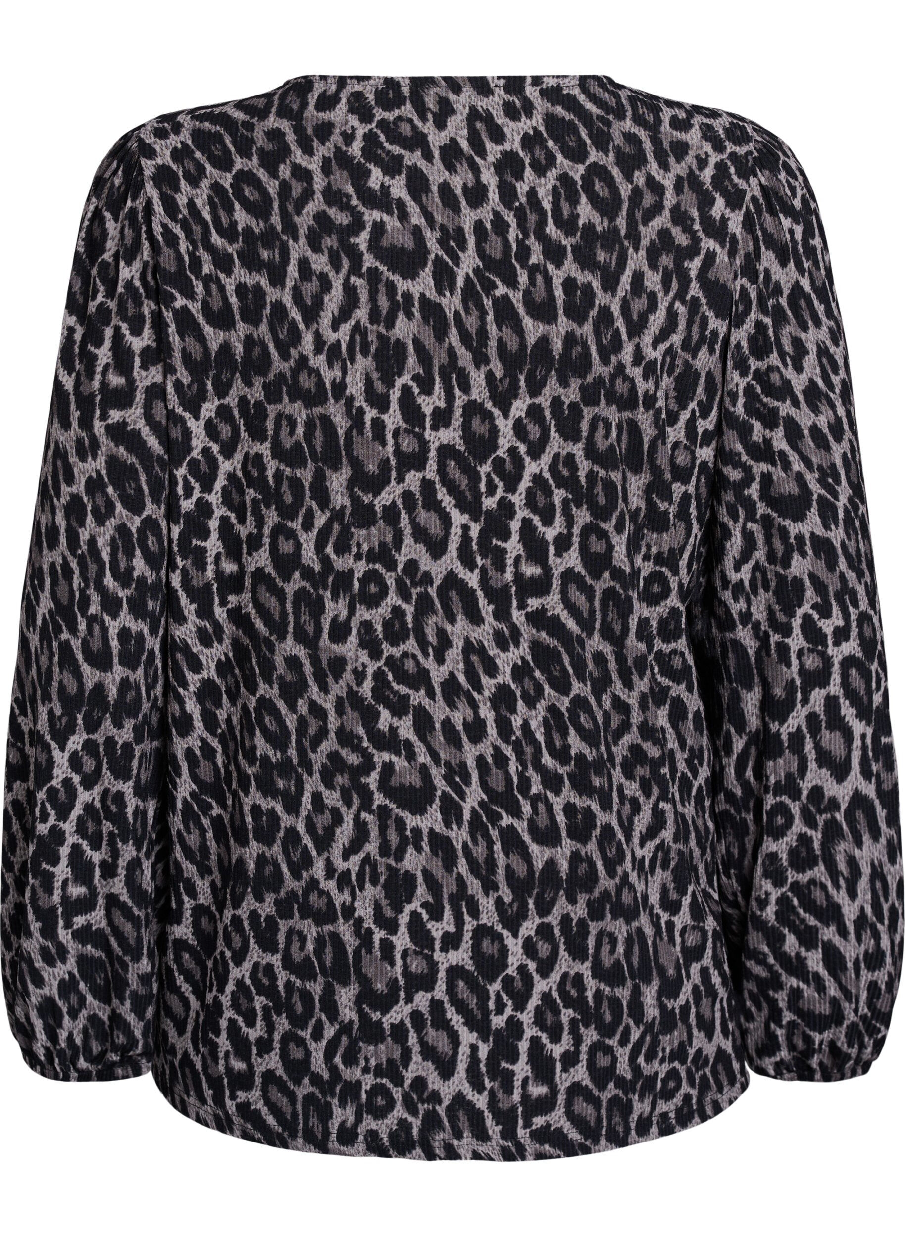 Zizzi Bluse mit langen &Auml;rmeln und Leopardenmuster, Grau, Packshot image number 1