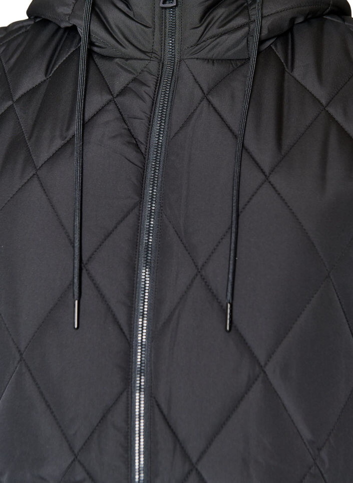 Gilet matelass&eacute; mi-long &agrave; capuche, Noir, Packshot image number 2