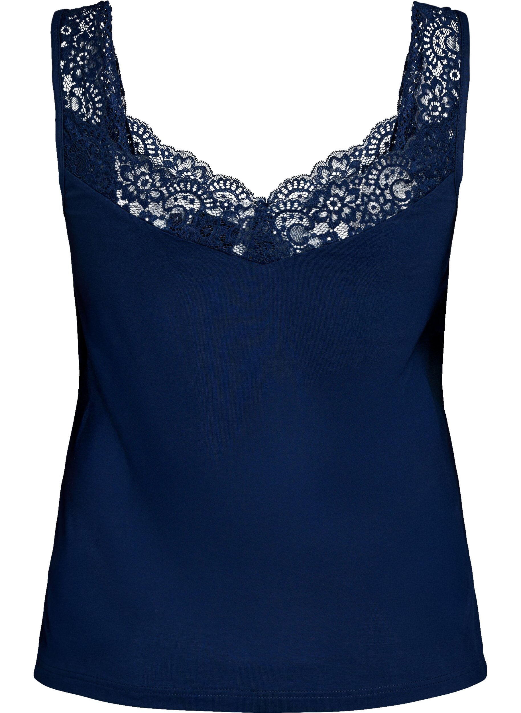 Zizzi Top aus Viskose mit Spitze, Blau, Packshot image number 1