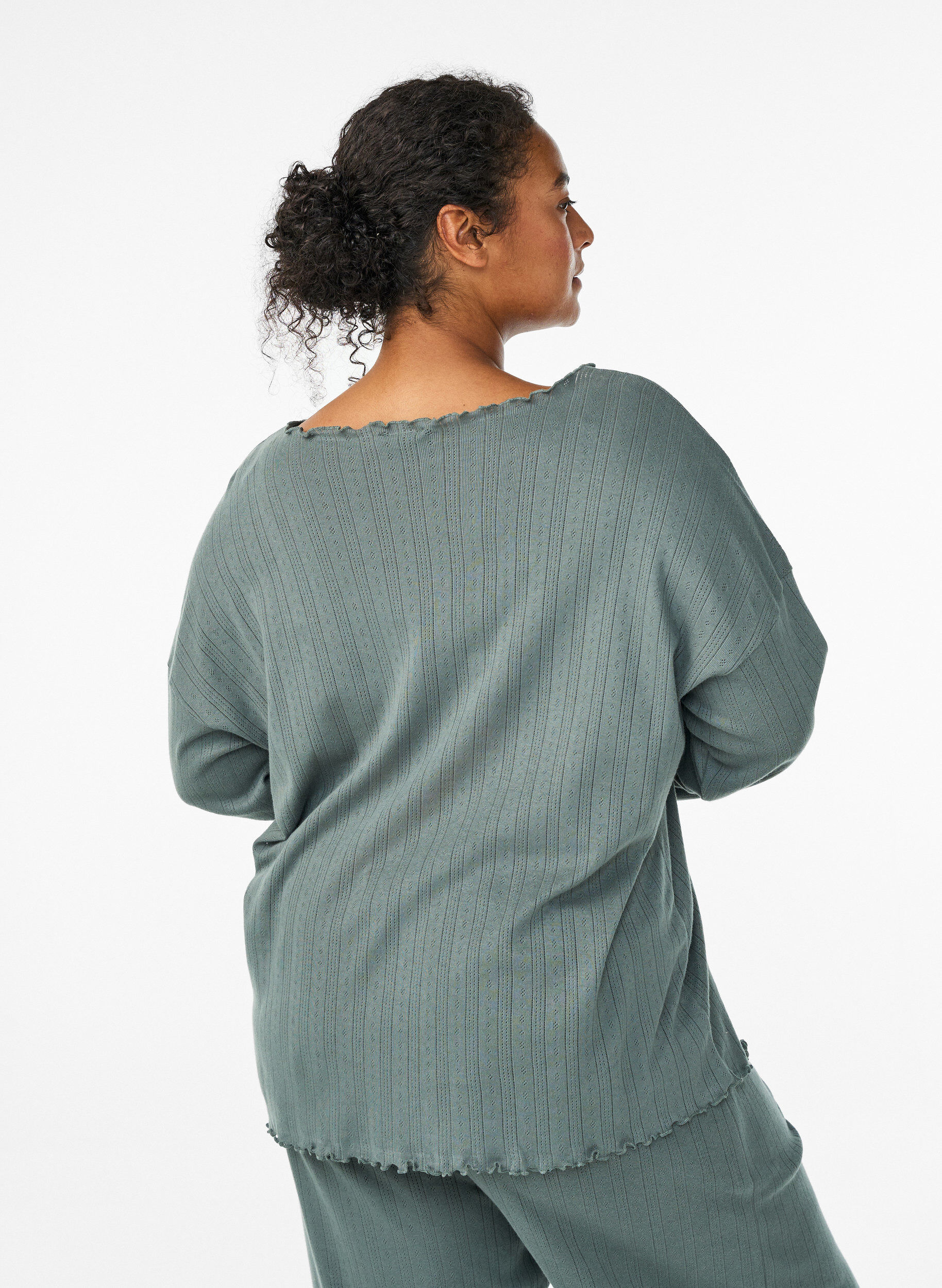 Zizzi Chemise de nuit en coton bio, Vert fonc&eacute;, Model image number 2