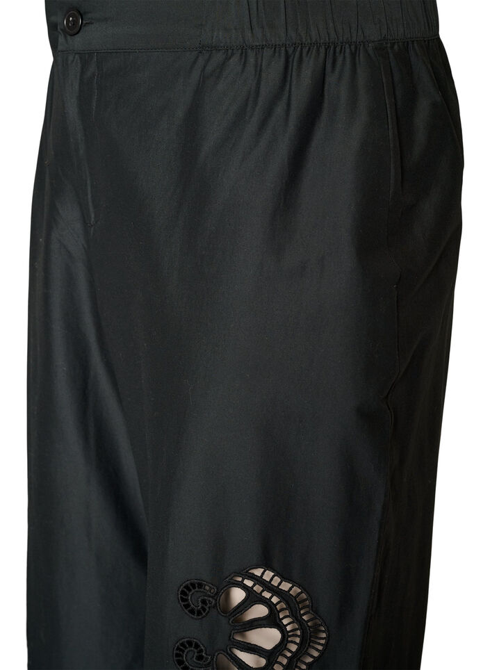 Pantalon en coton avec des d&eacute;coupes brod&eacute;es, Noir, Packshot image number 2