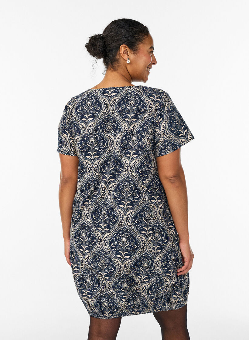 Robe en coton &agrave; manches courtes avec imprim&eacute;, Bleu, Model image number 2