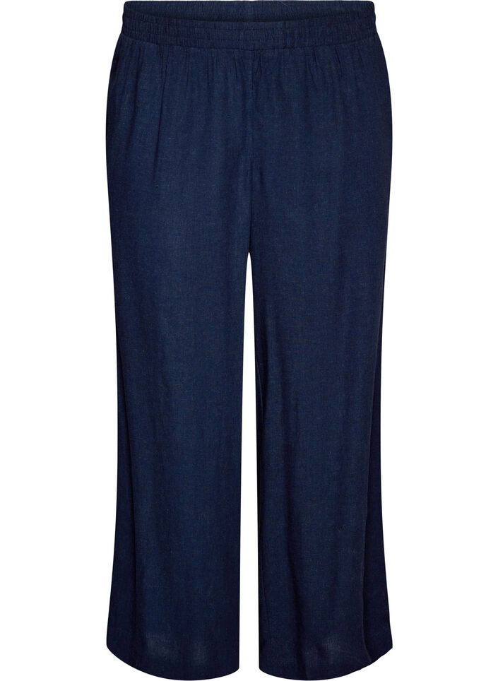 Hose aus Leinen und Viskose mit weitem Bein, Blau, Packshot image number 0