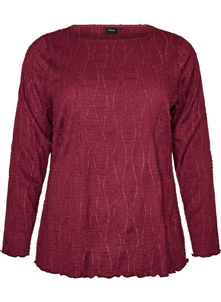 Blouse en jersey ondul&eacute;, Bordeaux, Packshot image number 0