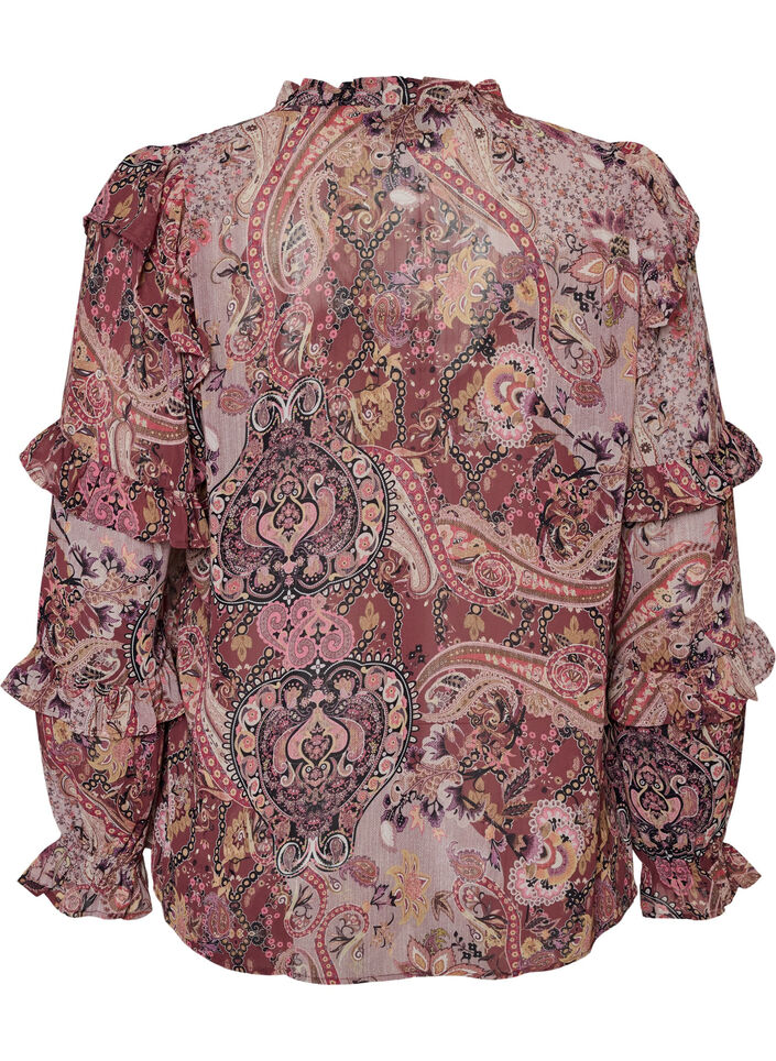 Bluse mit Paisleymuster und R&uuml;schendetails, lila, Packshot image number 1