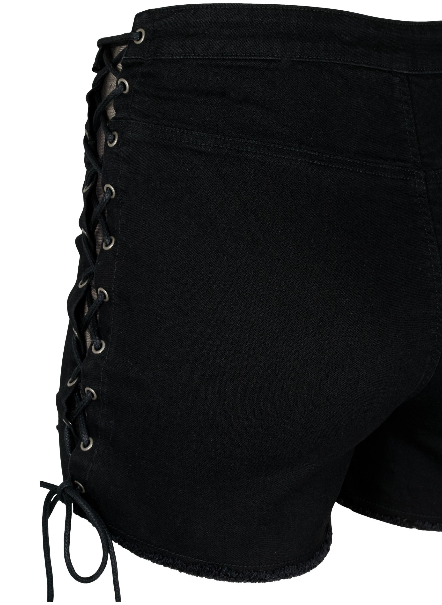Zizzi Gerippte Jeansshorts mit Schn&uuml;ren, Black Denim, Packshot image number 3