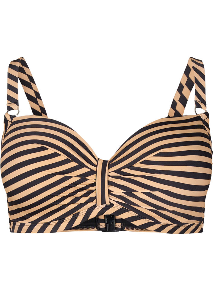 Bikinioberteil mit B&uuml;gel und Muster, Braun, Packshot image number 0