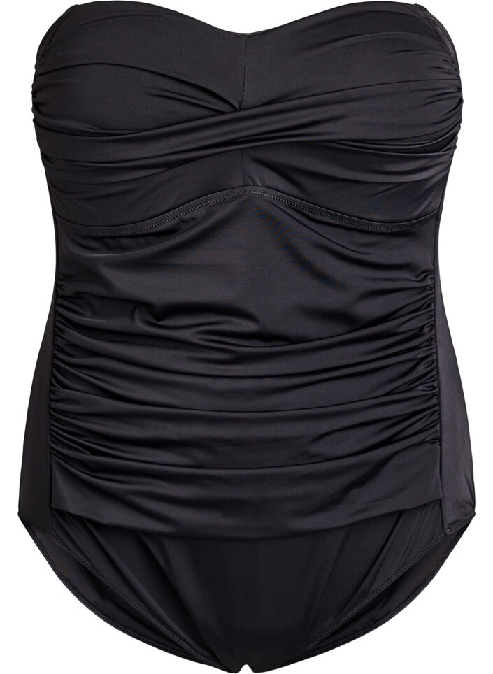 Maillot de bain bandeau avec drap&eacute; et bonnets rembourr&eacute;s, Noir, Packshot