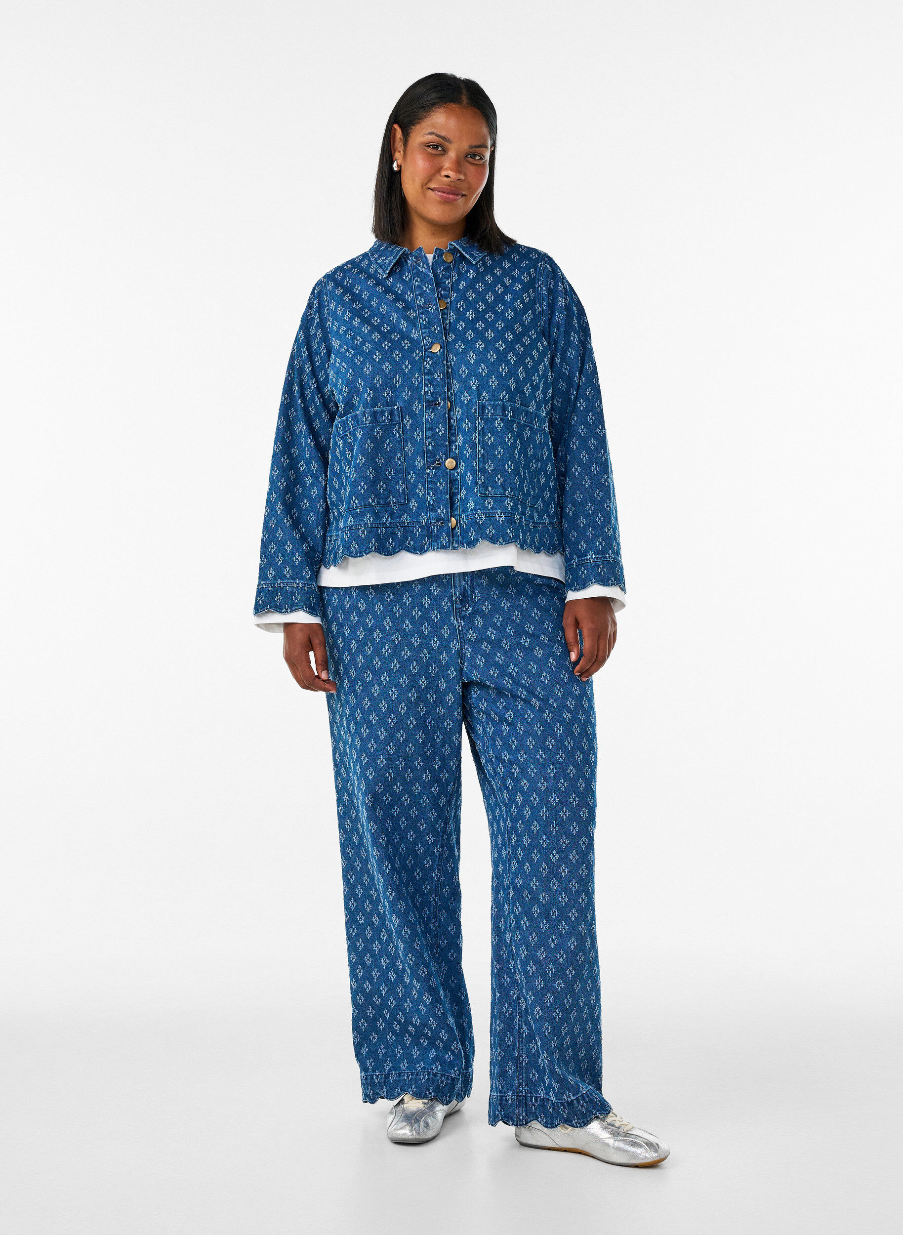 ZizziVeste en jean avec un effet us&eacute;, Bleu, Model image number 1