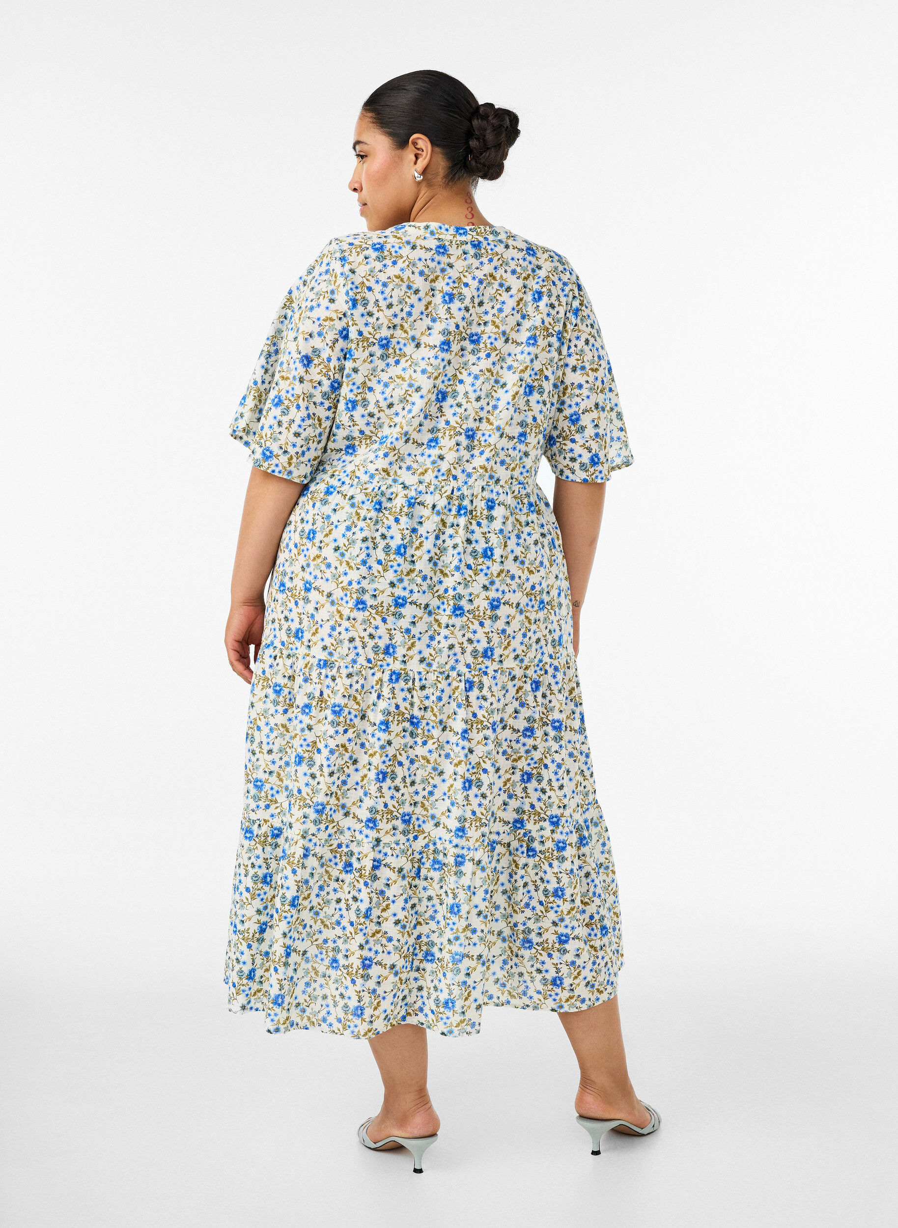 ZizziBaumwoll-Midikleid mit Blumenprint, Blau, Model image number 1