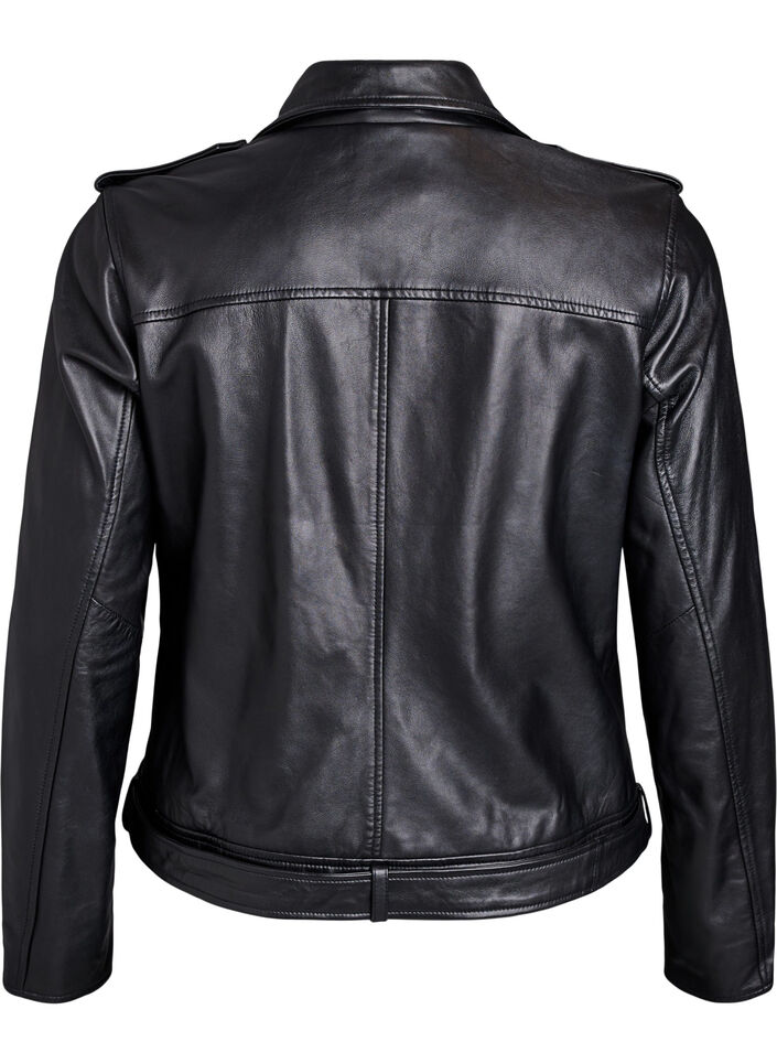 Veste motard en cuir avec ceinture, Noir, Packshot image number 1