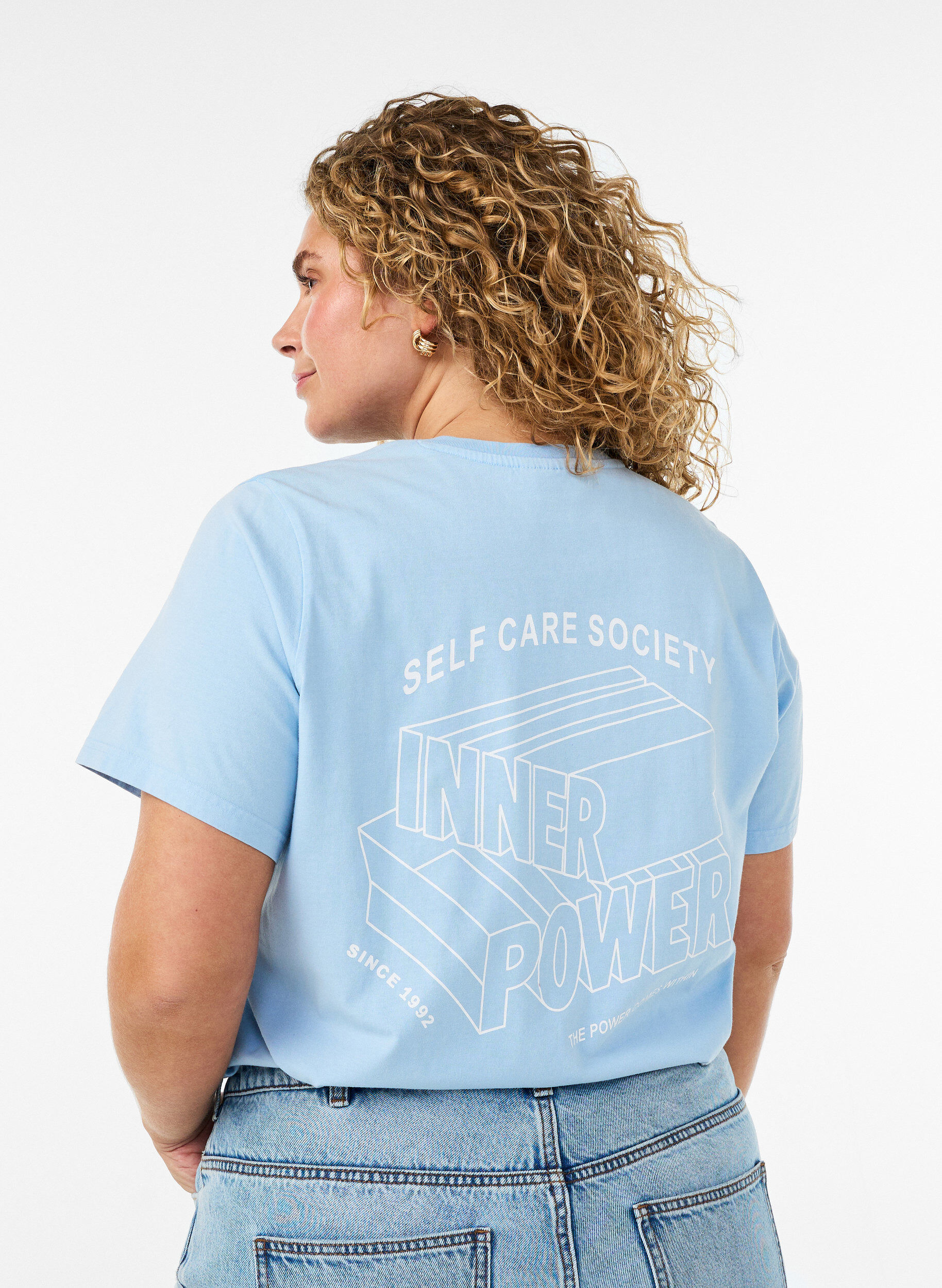 ZizziT-shirt graphique en coton bio, Bleu Clair, Model image number 0
