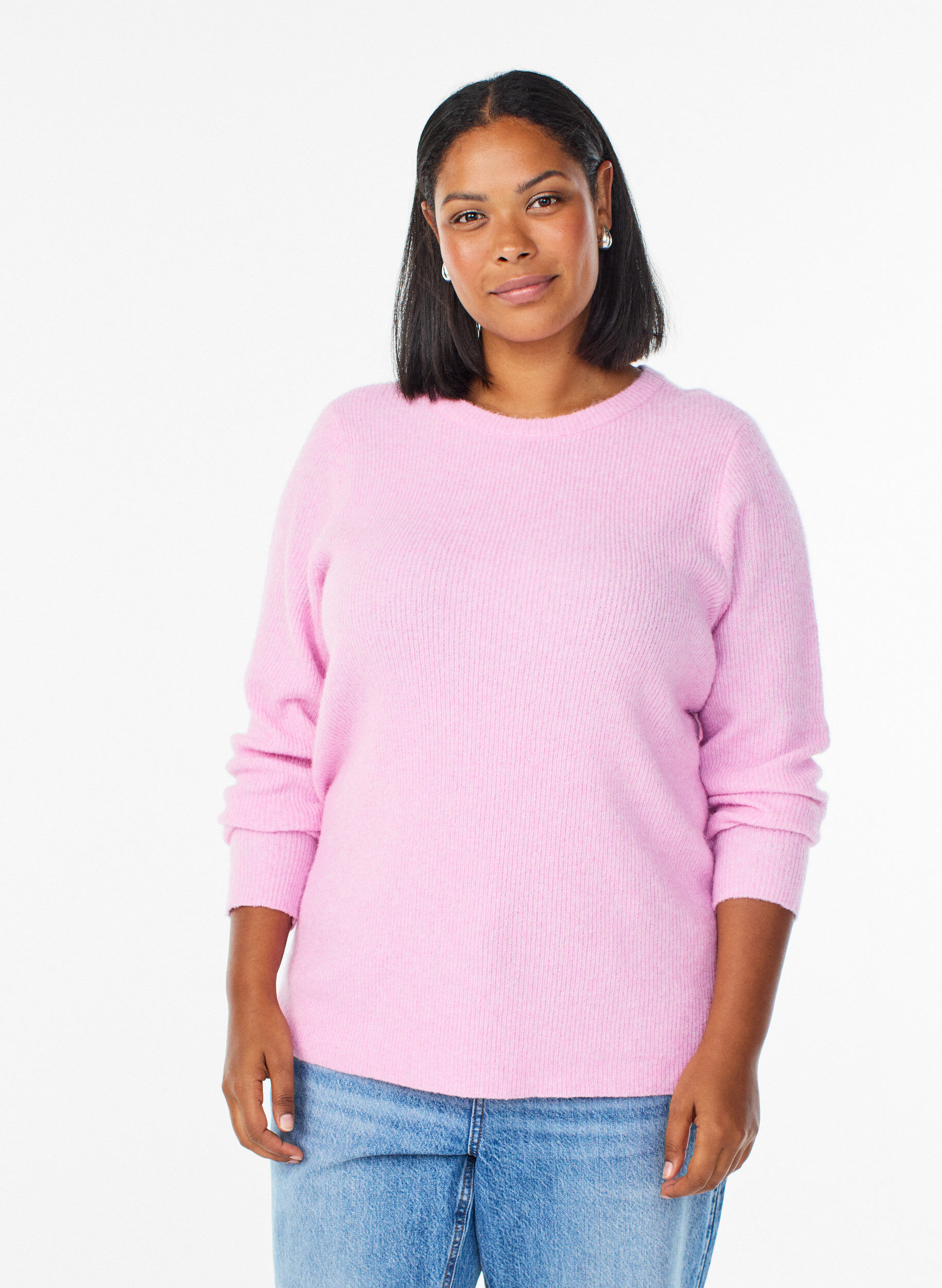 Zizzi Melierte Strickbluse mit Rundhalsausschnitt, Pink, Model image number 0