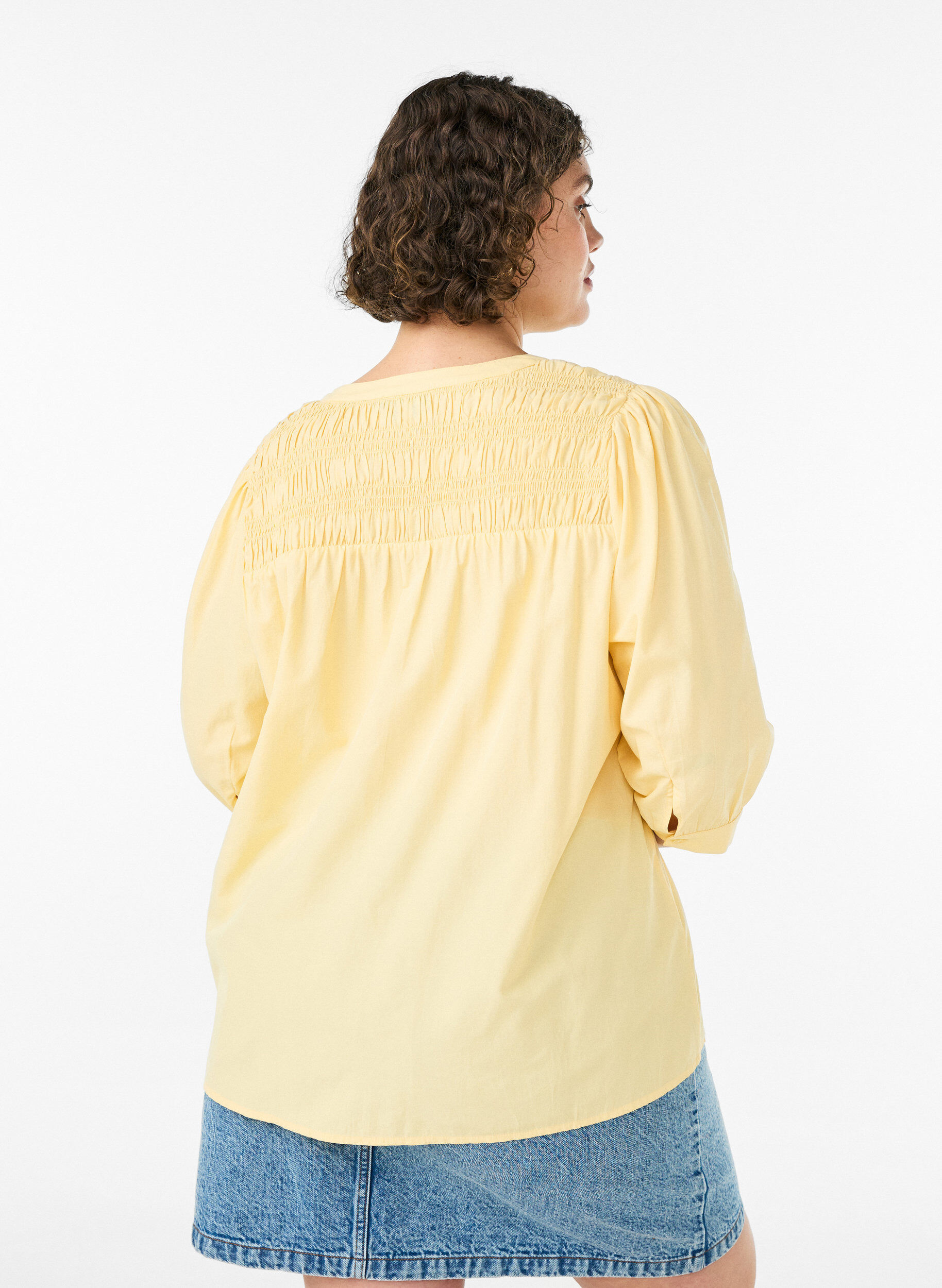 ZizziBlouse avec smock et manches 3/4, Jaune clair, Model image number 2