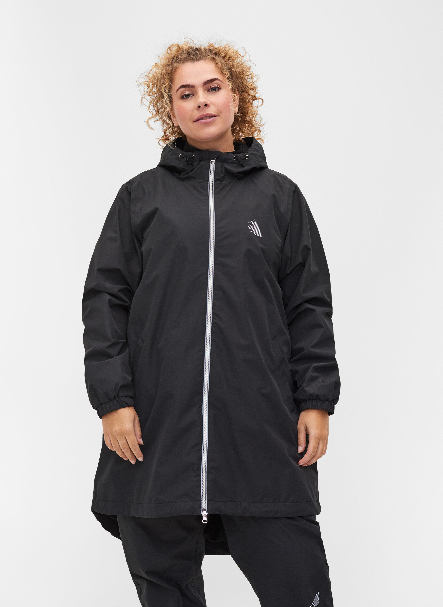 Zizzi Regenjacke mit Kapuze und Reflektoren-Piping, Black, Model image number 0