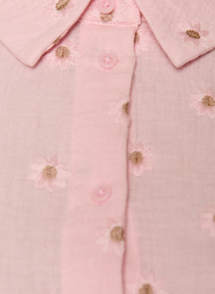 Robe chemise en mousseline de coton avec motifs brod&eacute;s, Rose, Packshot image number 2