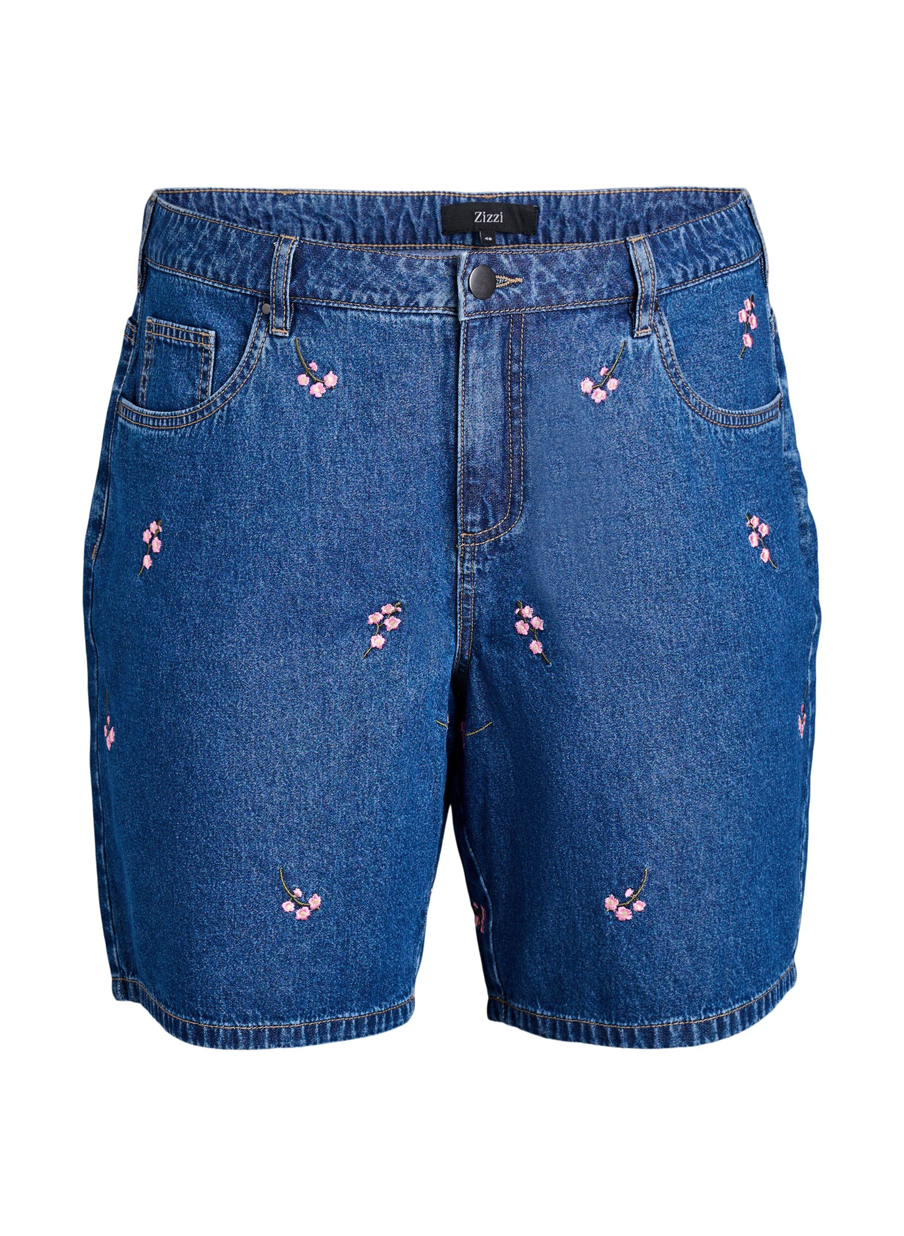 Zizzi Short en jean brod&eacute;, Bleu intense, Packshot image number 0