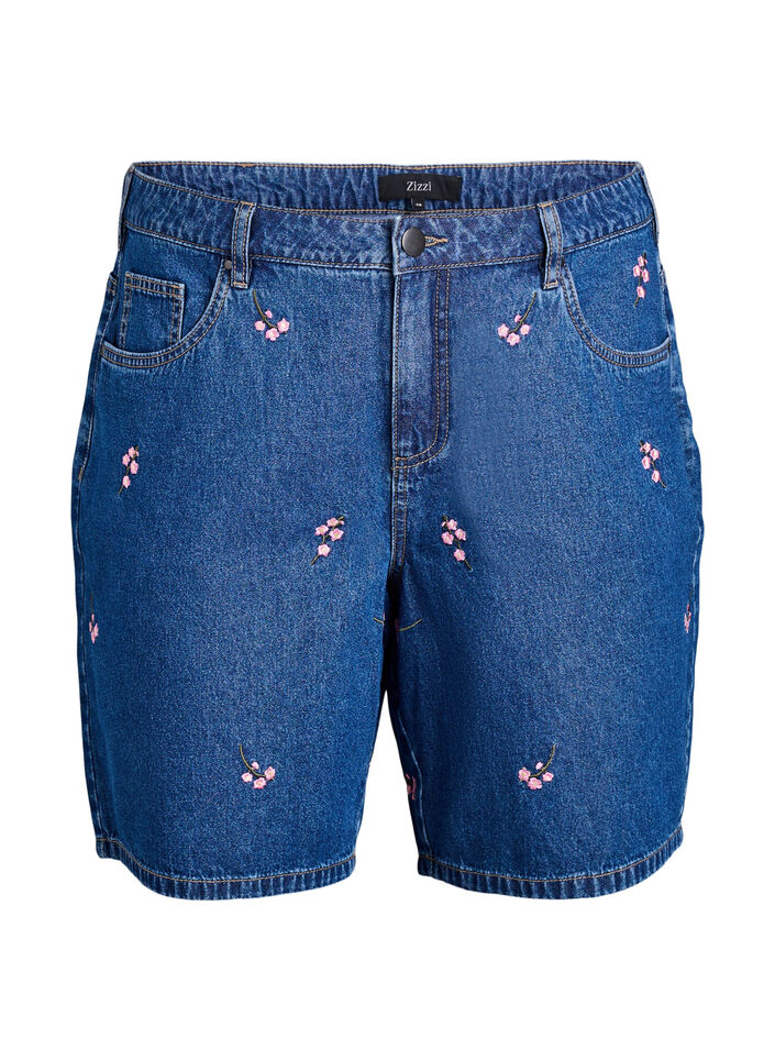 Short en jean brod&eacute;, Bleu intense, Packshot image number 0