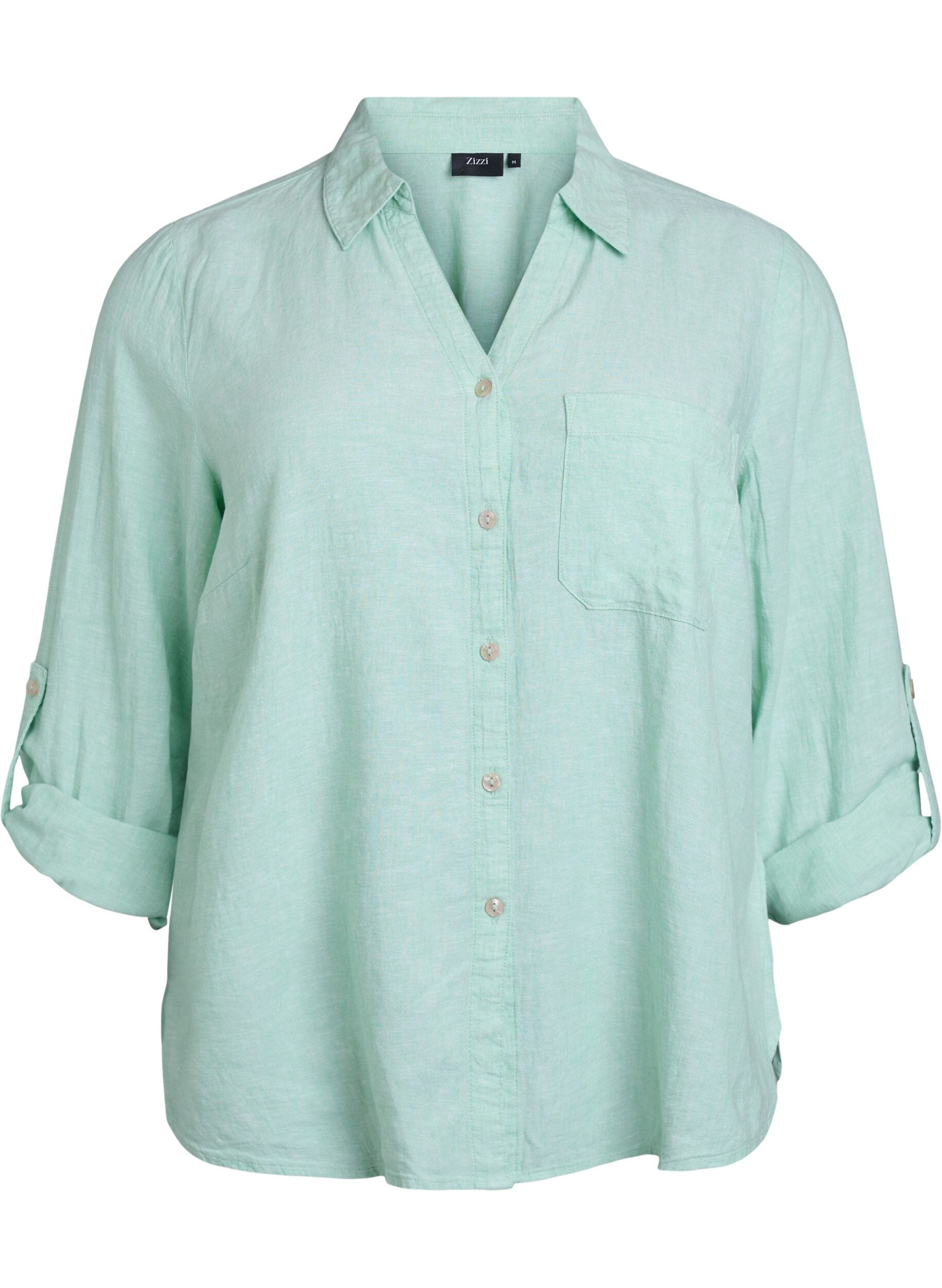 ZizziChemise en lin et viscose avec manches 3/4, Vert clair, Packshot image number 0