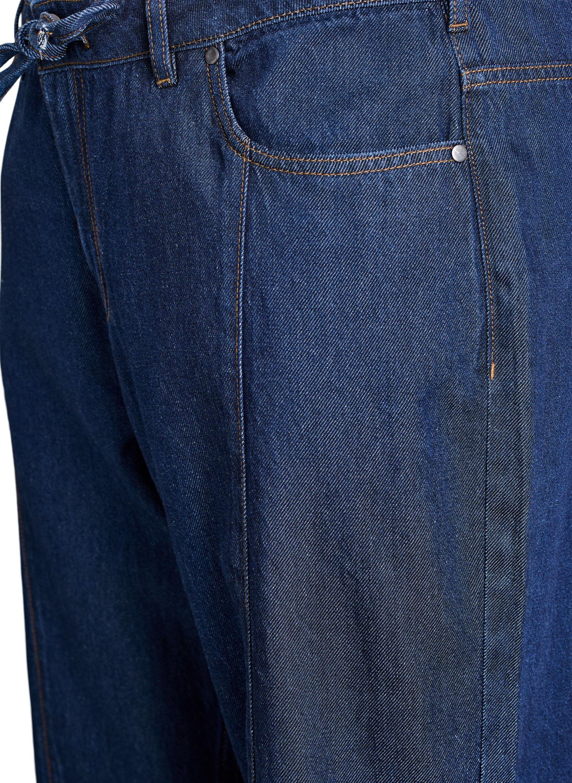 Zizzi Wide Leg Jeans mit Bindeg&uuml;rtel und hoher Taille, Blau, Packshot image number 2