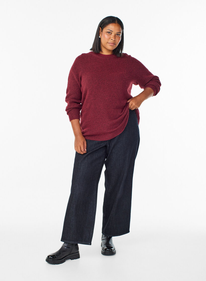 Blouse en maille chin&eacute;e &agrave; col rond, Bordeaux, Model image number 1