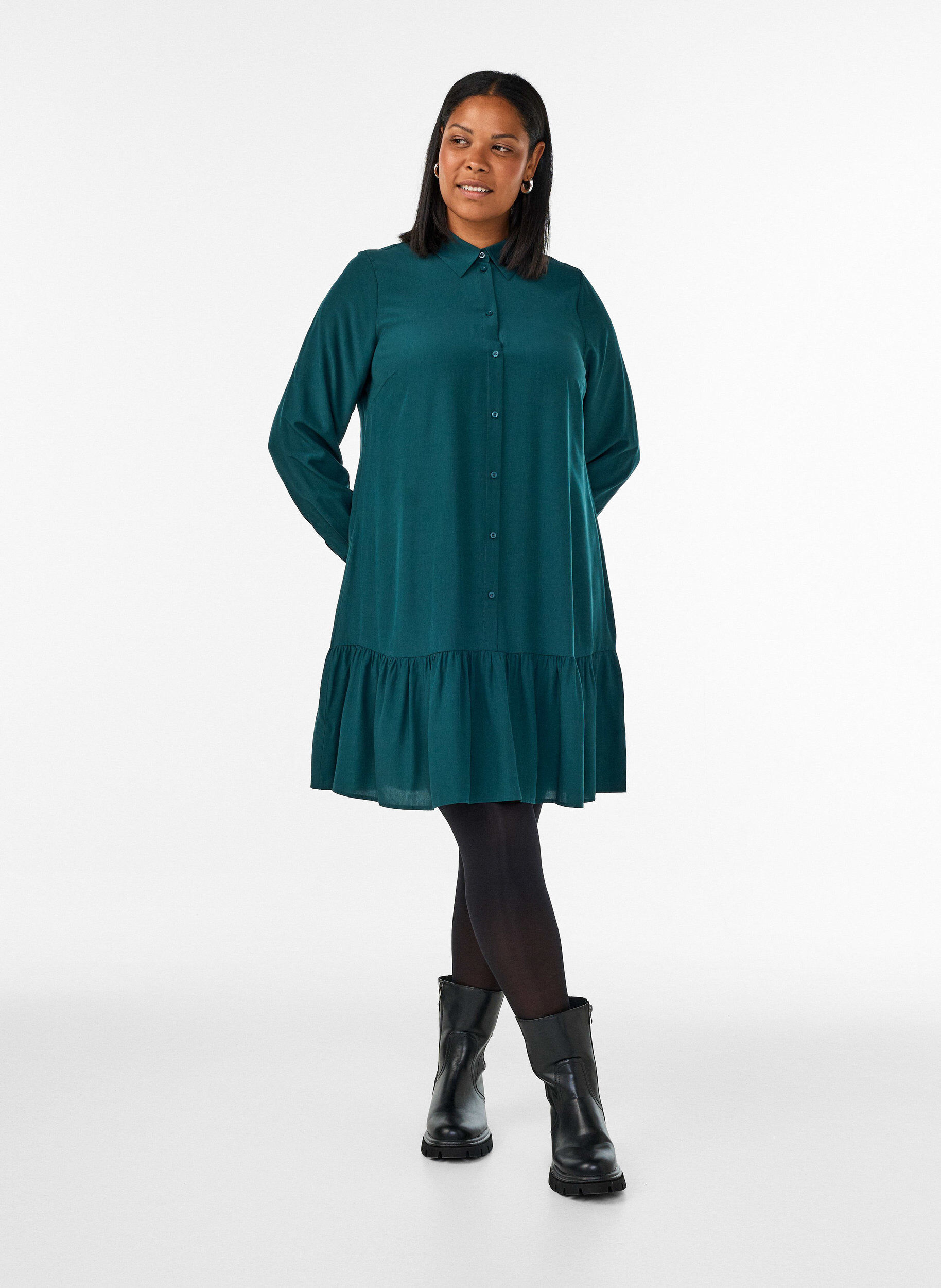 ZizziRobe chemise courte avec volants, Vert fonc&eacute;, Model image number 1