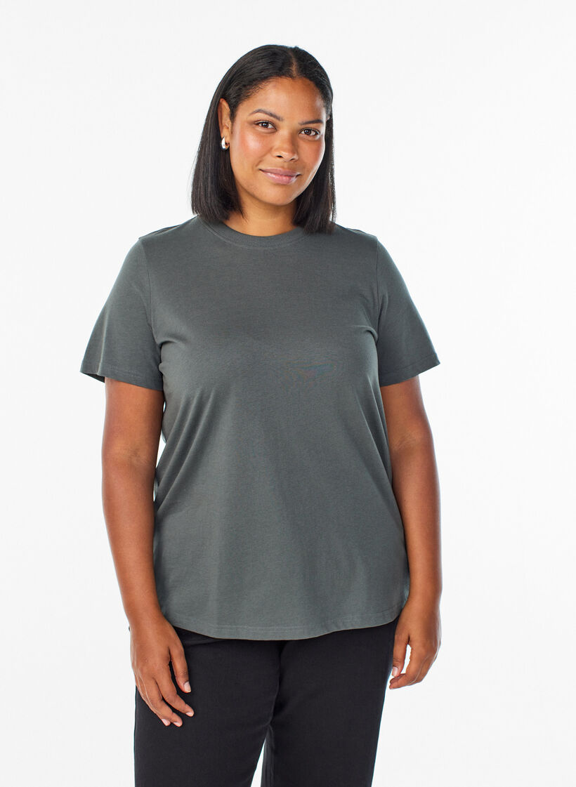 Basic-T-Shirt aus Baumwolle mit Rundhalsausschnitt, Gr&uuml;n, Model image number 0