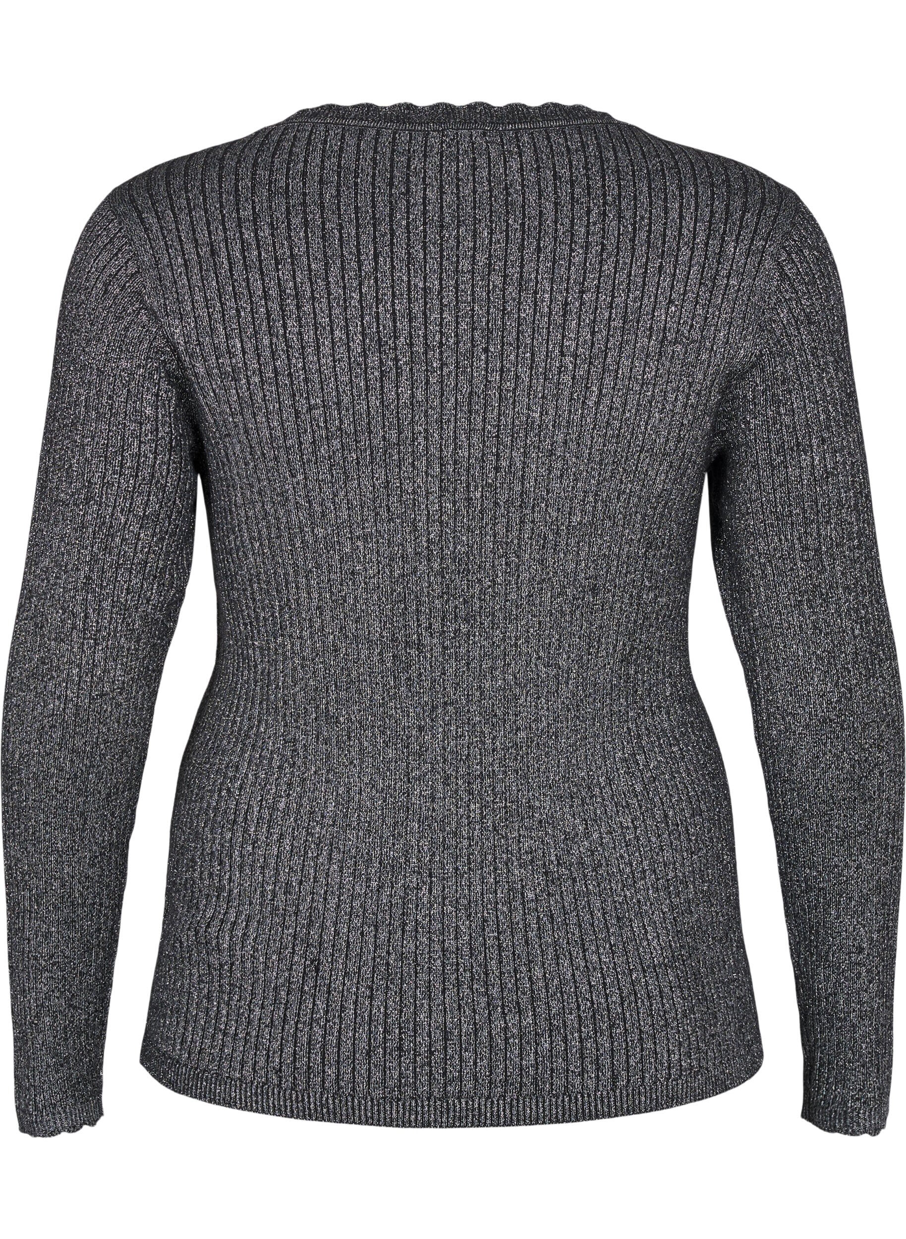 Zizzi Eng anliegende Strickbluse mit Glitzerfaden, Schwarz, Packshot image number 1