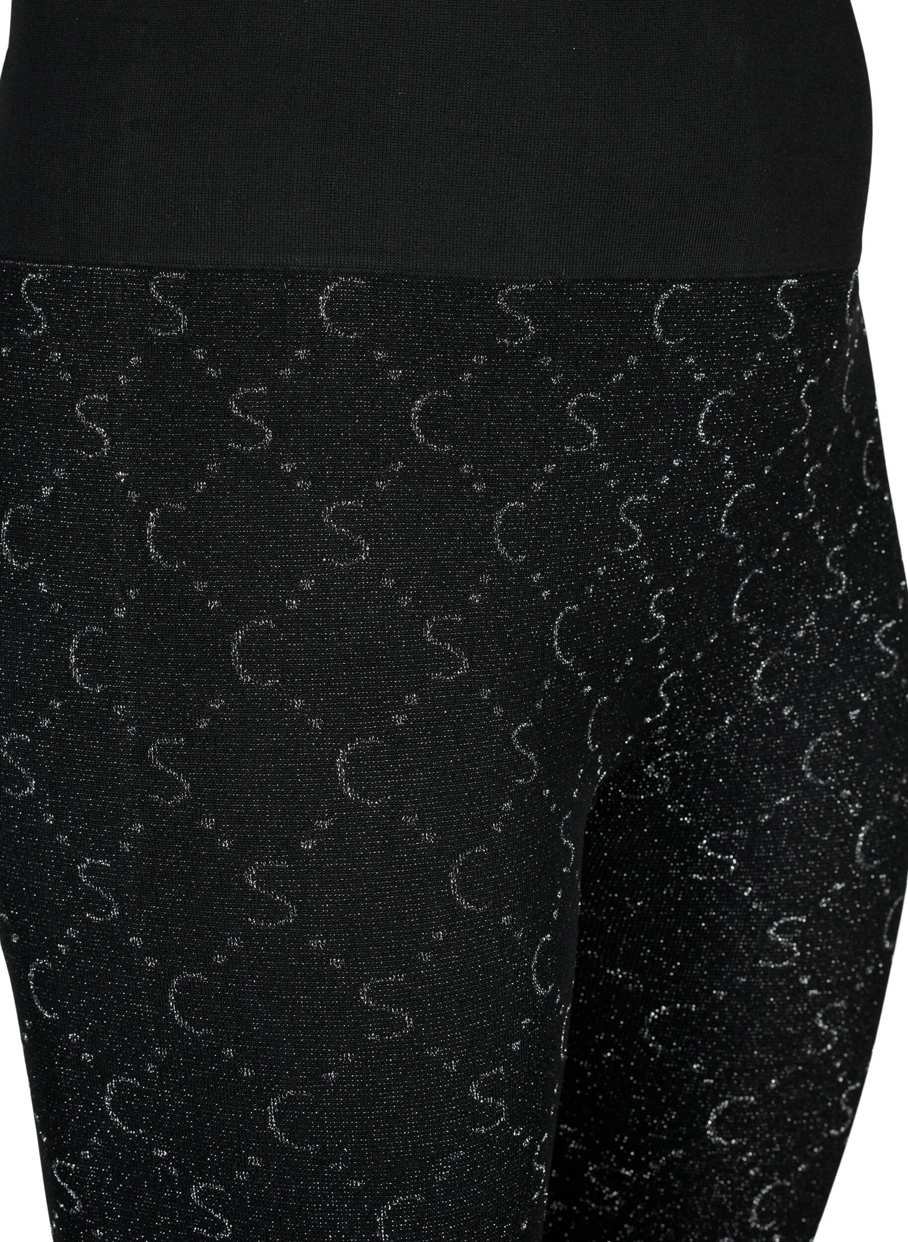 Zizzi Nahtlose Leggings mit silberfarbenem Muster, Black, Packshot image number 2
