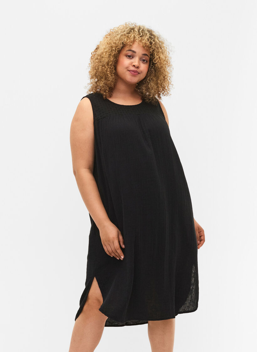 Robe midi sans manches en coton, Black, Model image number 0