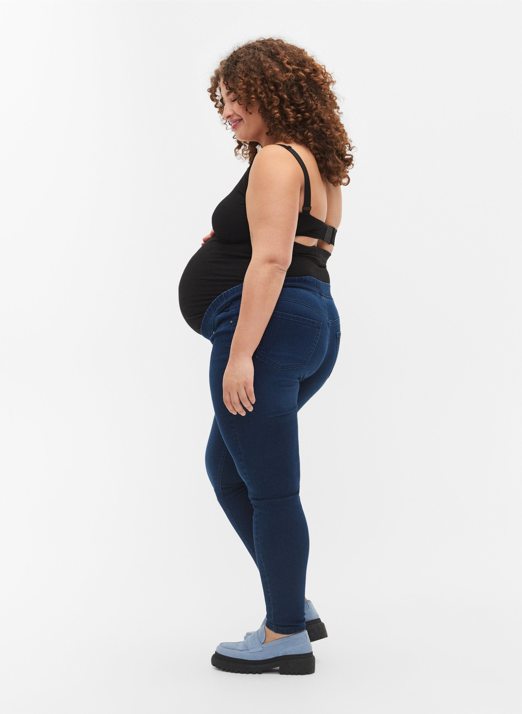 Zizzi Pantalon de grossesse en coton m&eacute;lang&eacute;, Bleu, Model image number 1