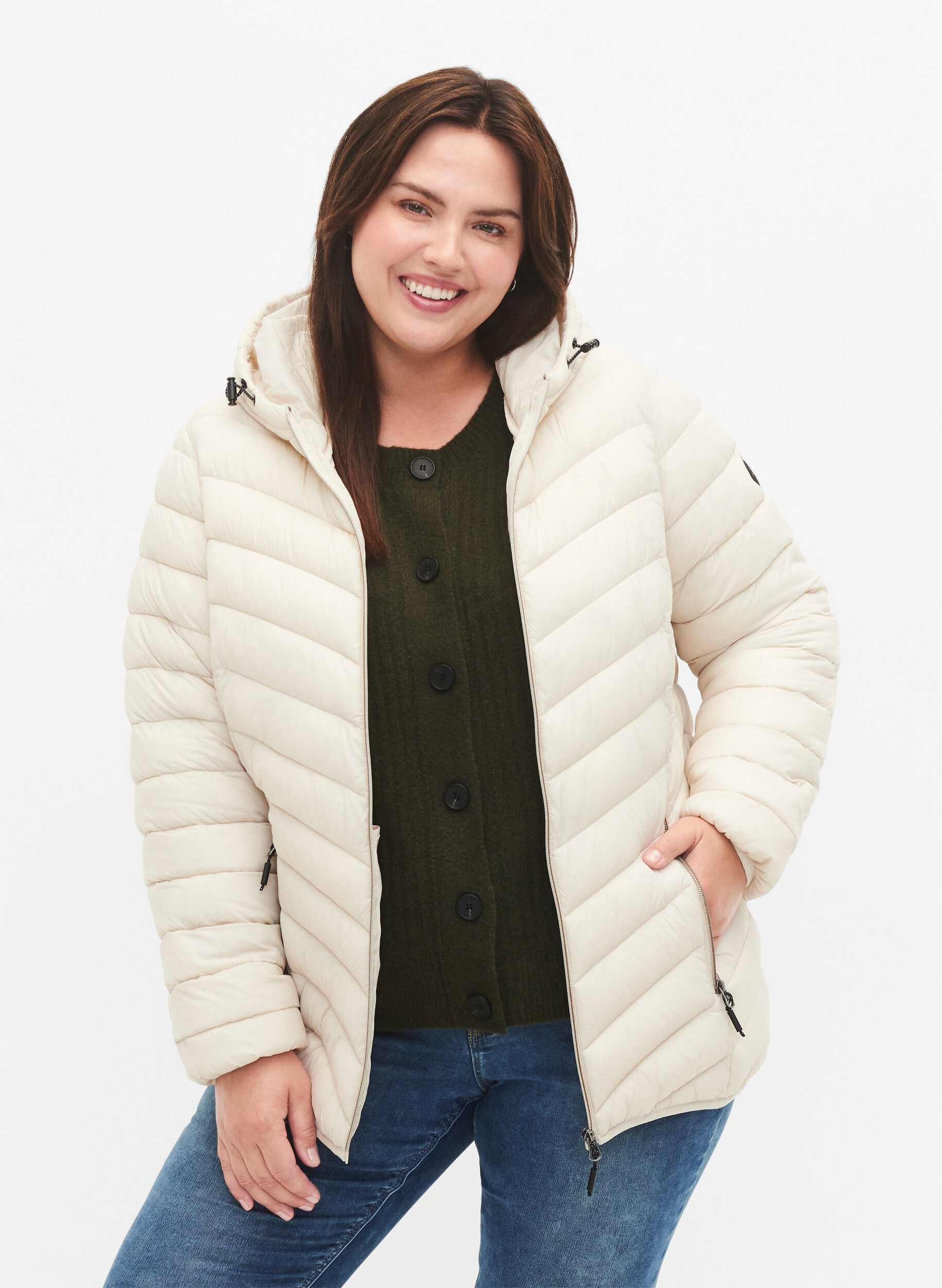 Zizzi Leichte Jacke mit Kapuze, Beige, Model image number 0