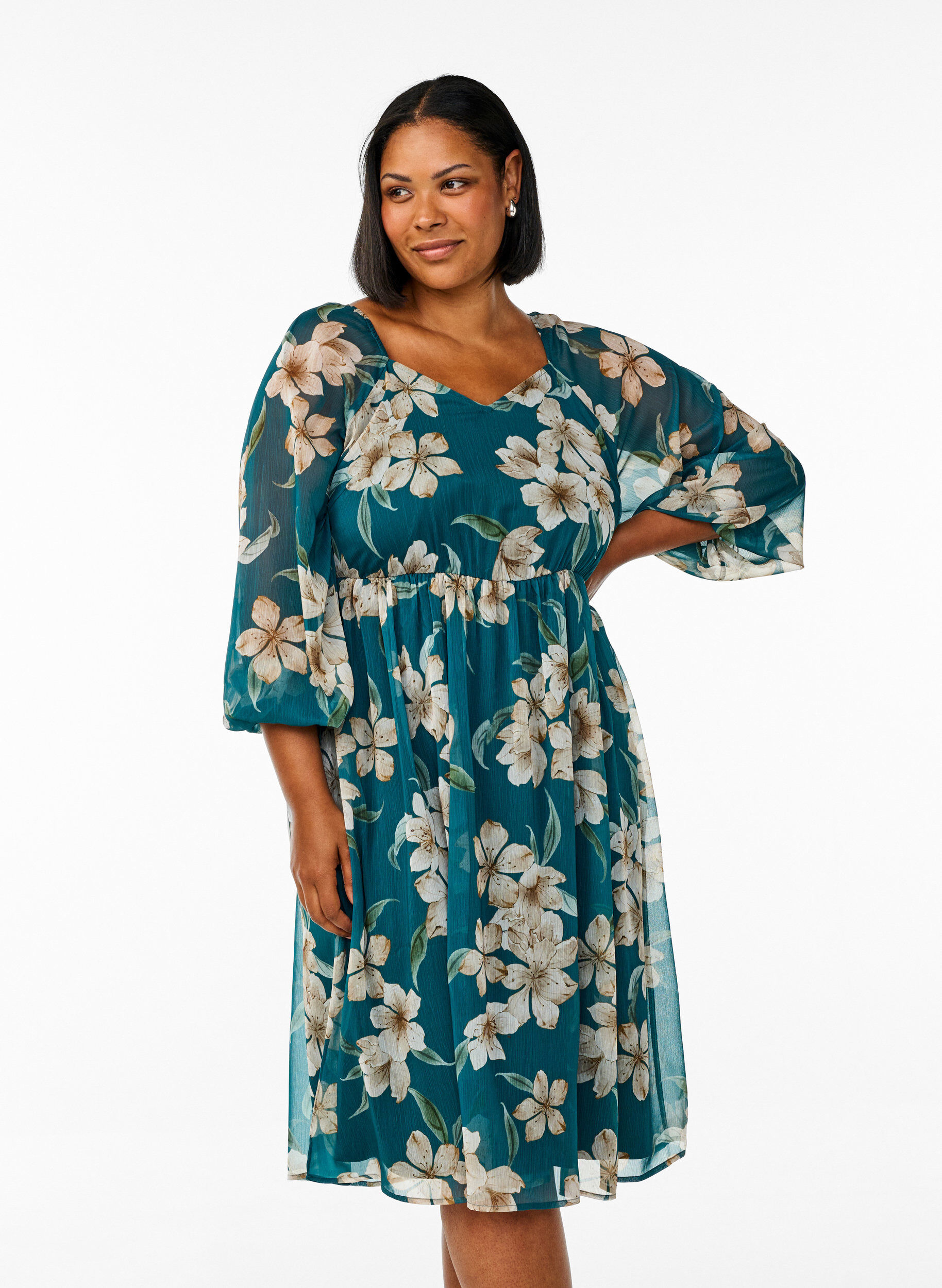 ZizziPartykleid aus Chiffon mit langen &Auml;rmeln, Gr&uuml;n, Model image number 0