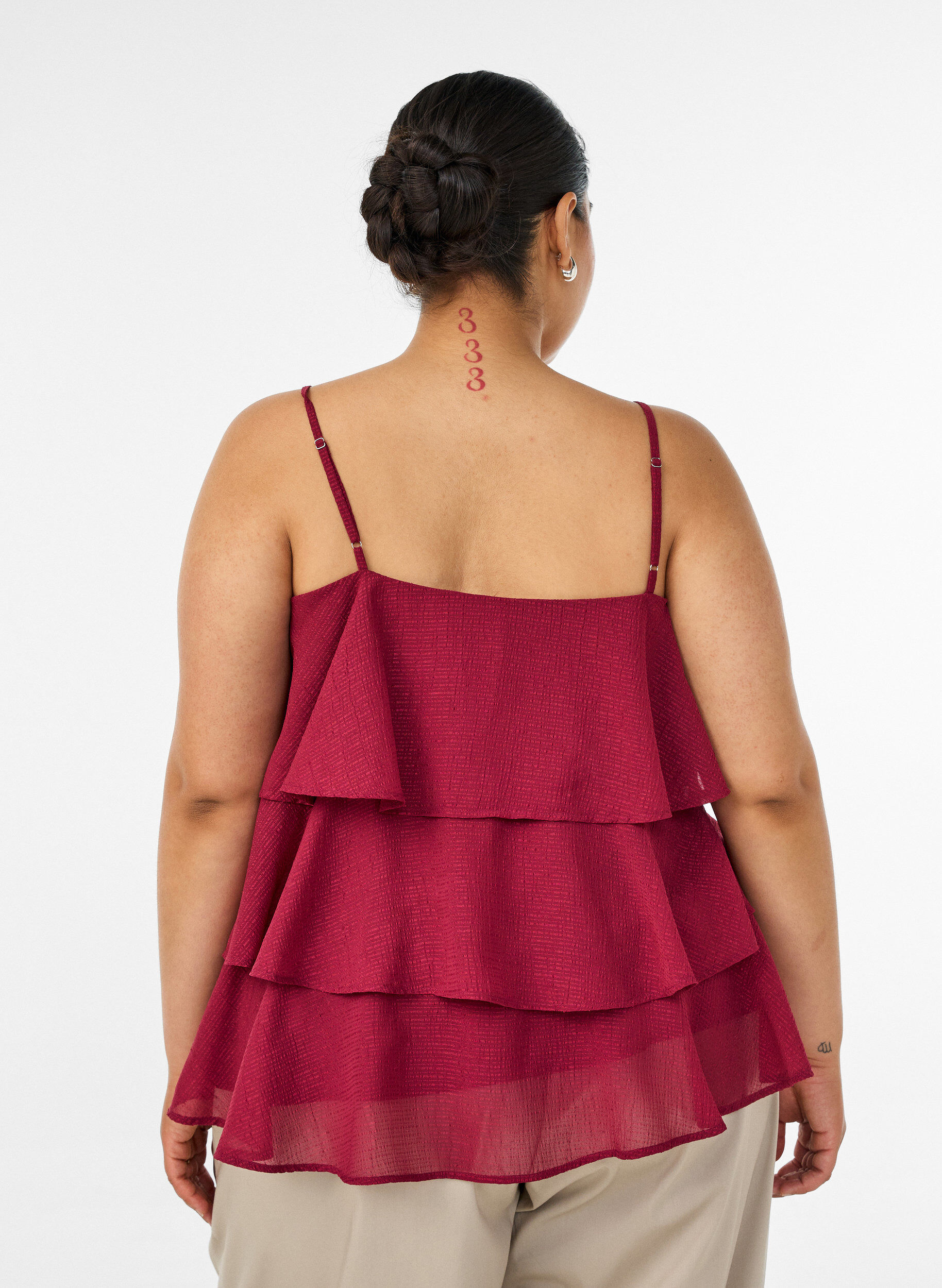ZizziLagen-Top mit R&uuml;schen und Spaghettitr&auml;gern, Rot, Model image number 2