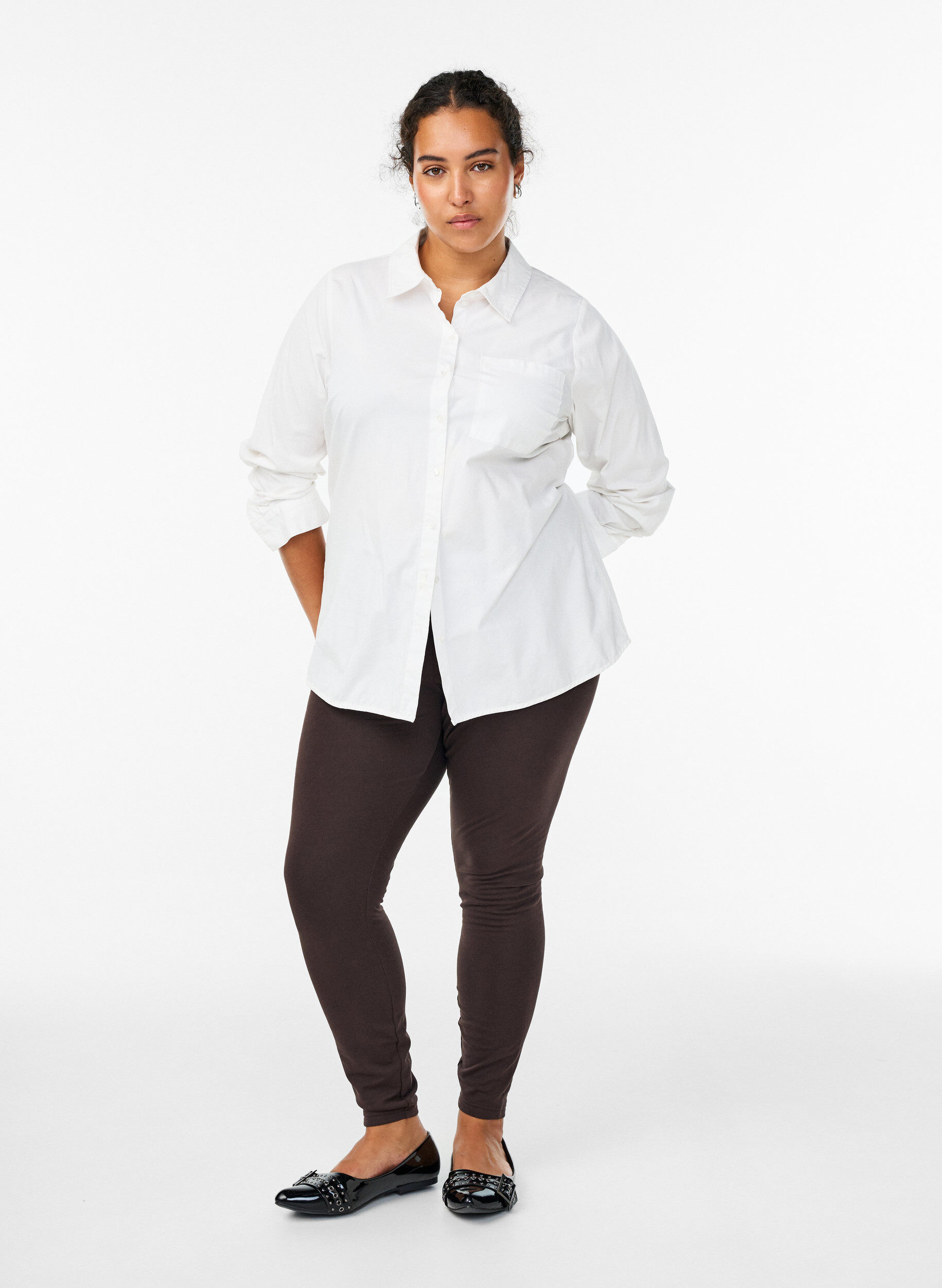 ZizziGef&uuml;tterte Baumwollleggings, Braun, Model image number 1