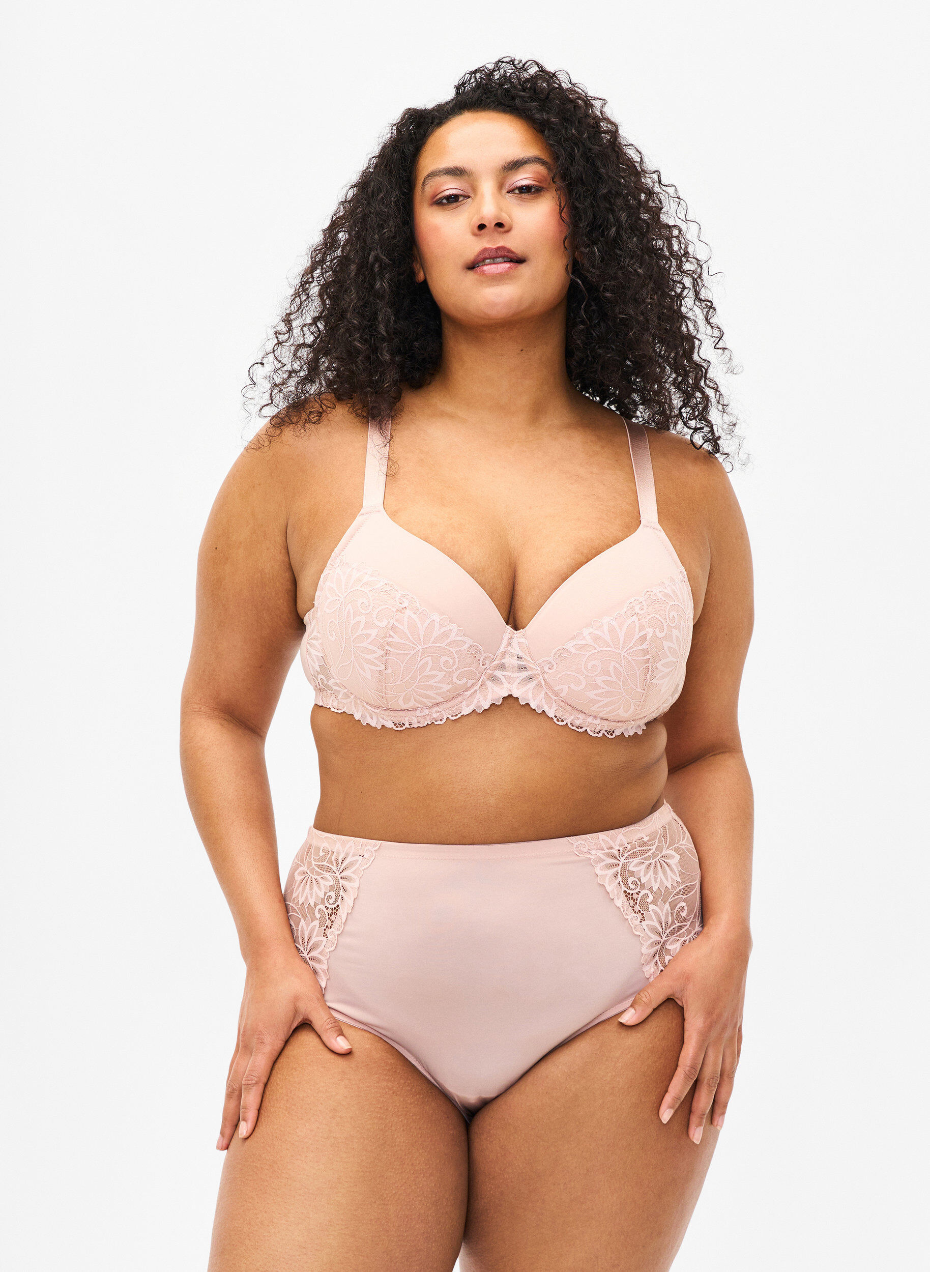 Zizzi Hipster-Slip mit normaler Taille und Spitze, Pink Tint, Model image number 0